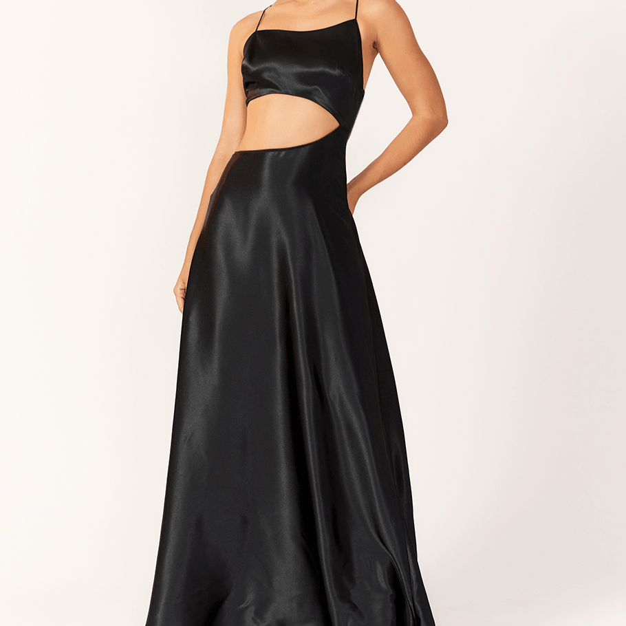 eBoutike Bottom Long Satin Cutout Waist Dress