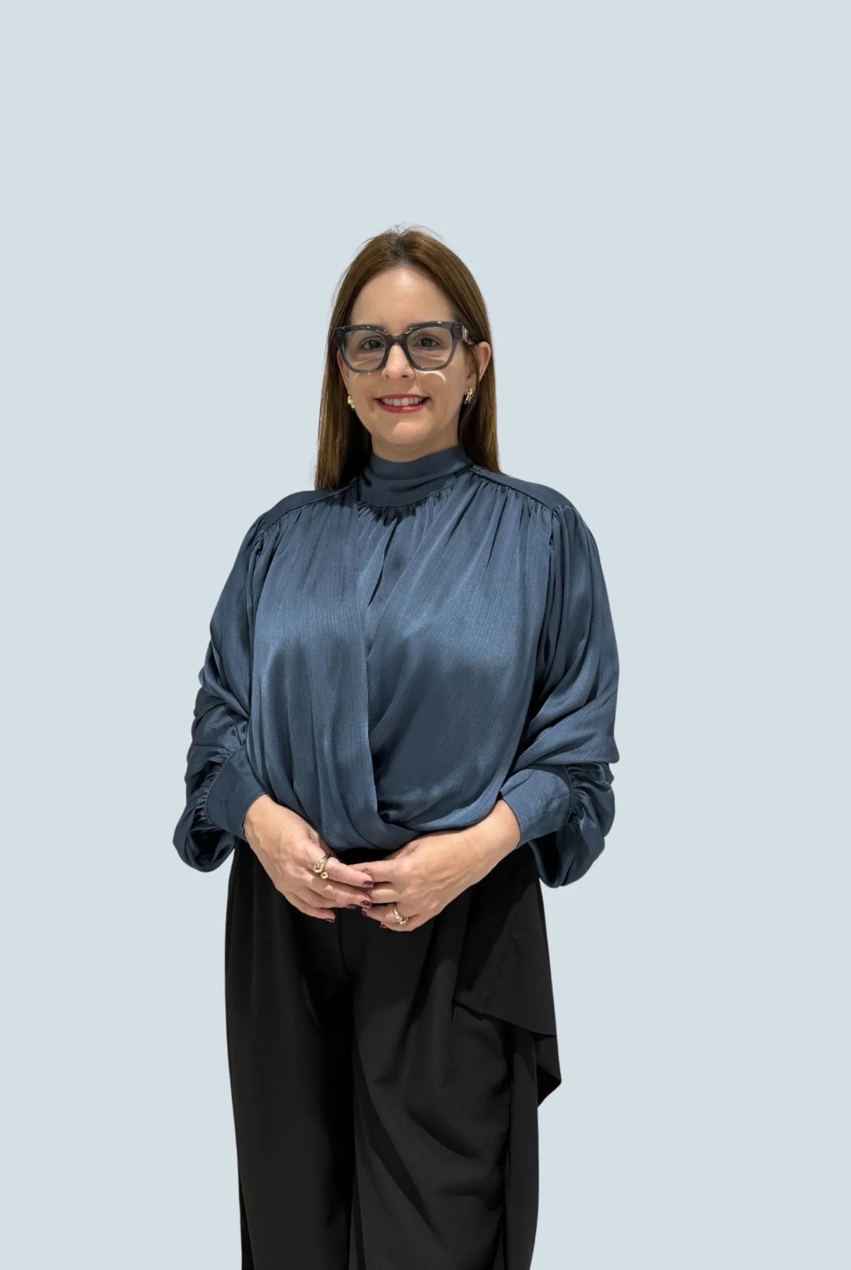 eBoutike Top Satin High-neck Draped Wrap Blouse