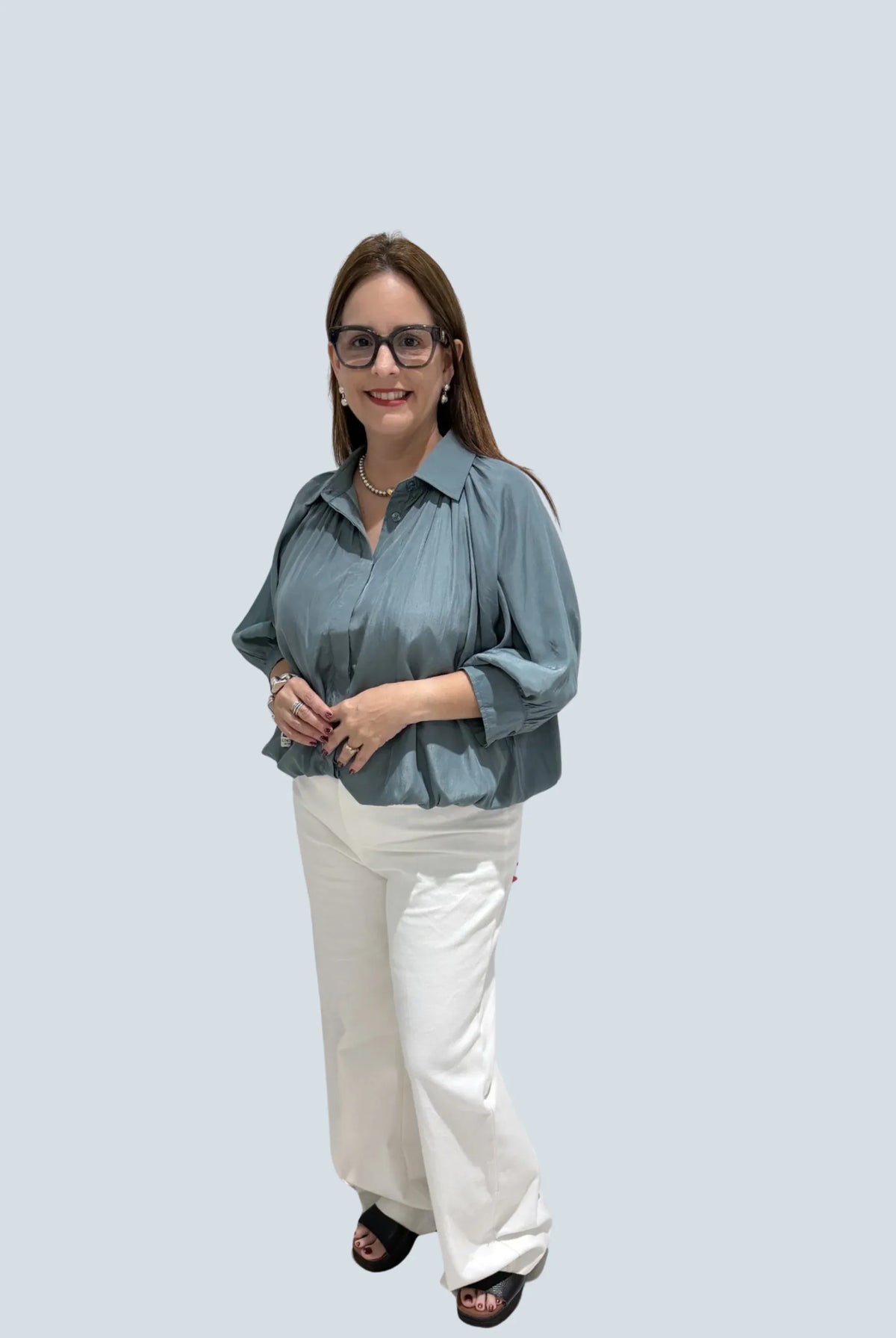 eBoutike Top Puff Sleeve Bubble Hem Shirt Button Down Shirt