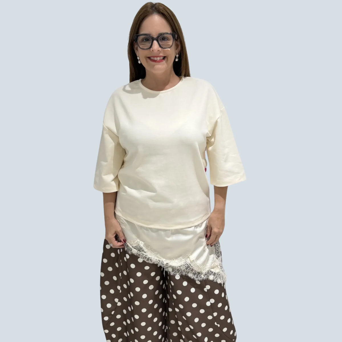 eBoutike Top Asymmetric Lace Trim Top