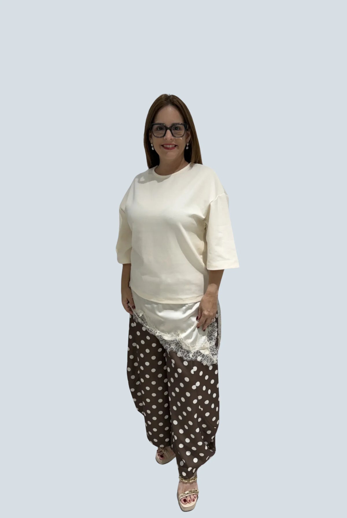 eBoutike Top Asymmetric Lace Trim Top