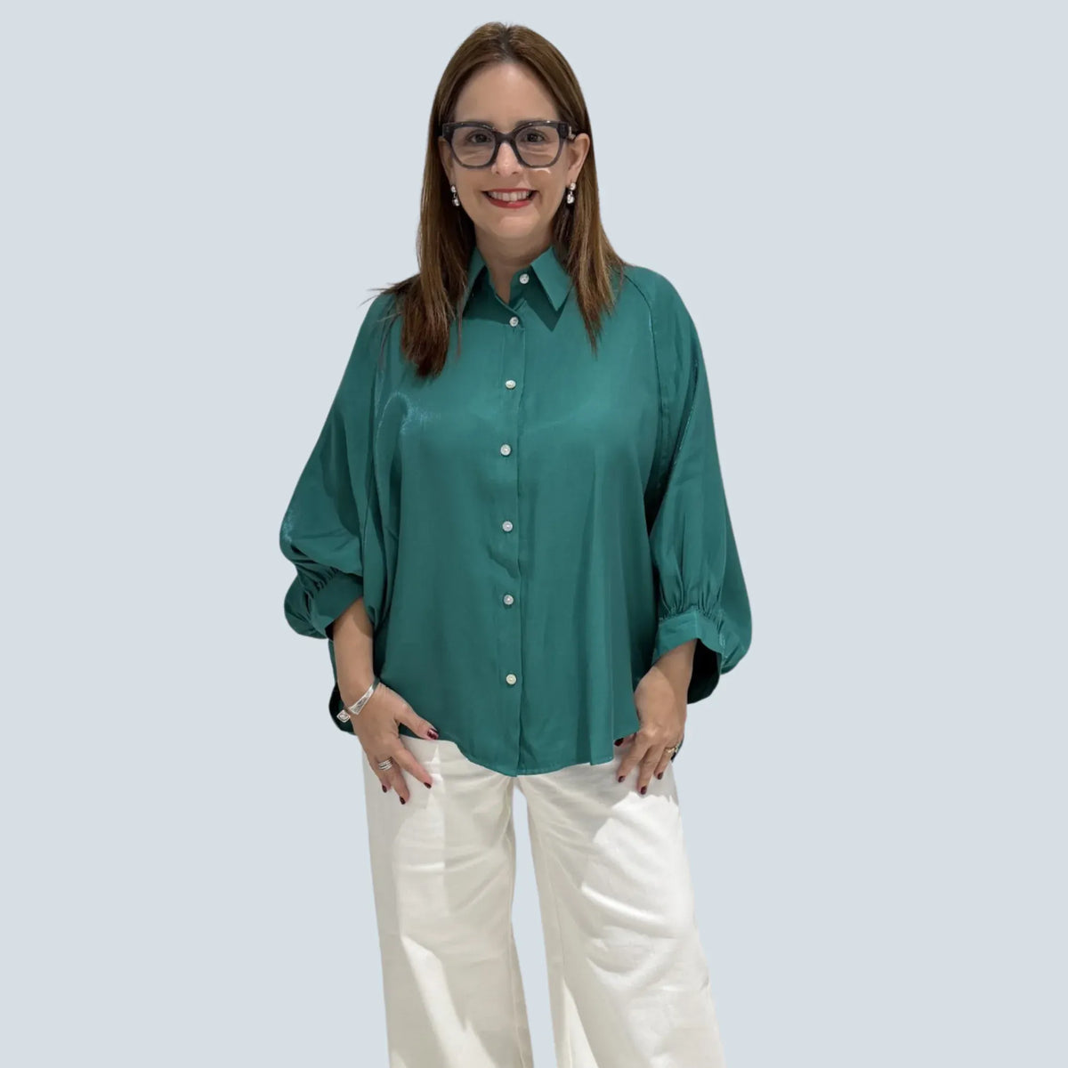 eBoutike Top Puff Wide Long Sleeve Button Down Shirt
