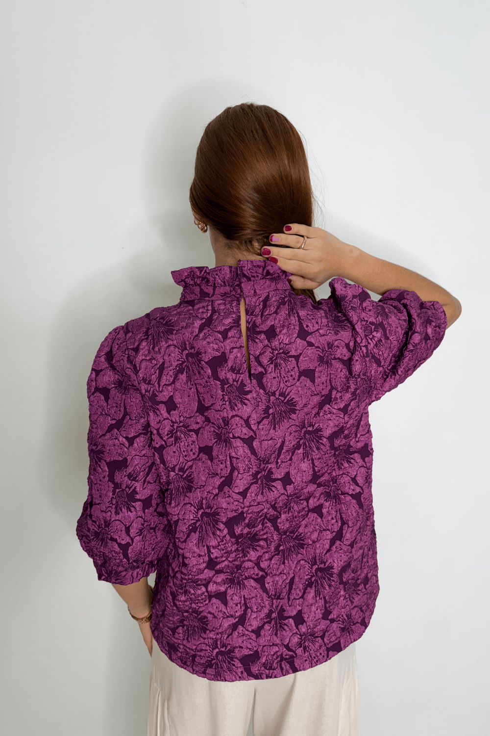 eBoutike Top High Collar Ballon Sleeve Top
