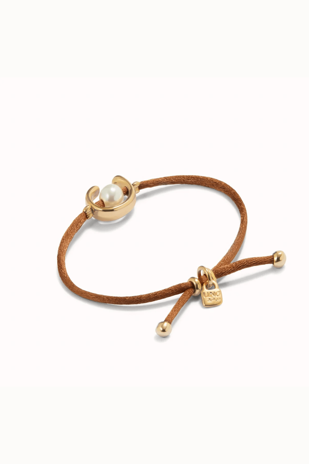 UNOde50 Bracelet 18K gold-plated brown thread bracelet with shell pearl accessory