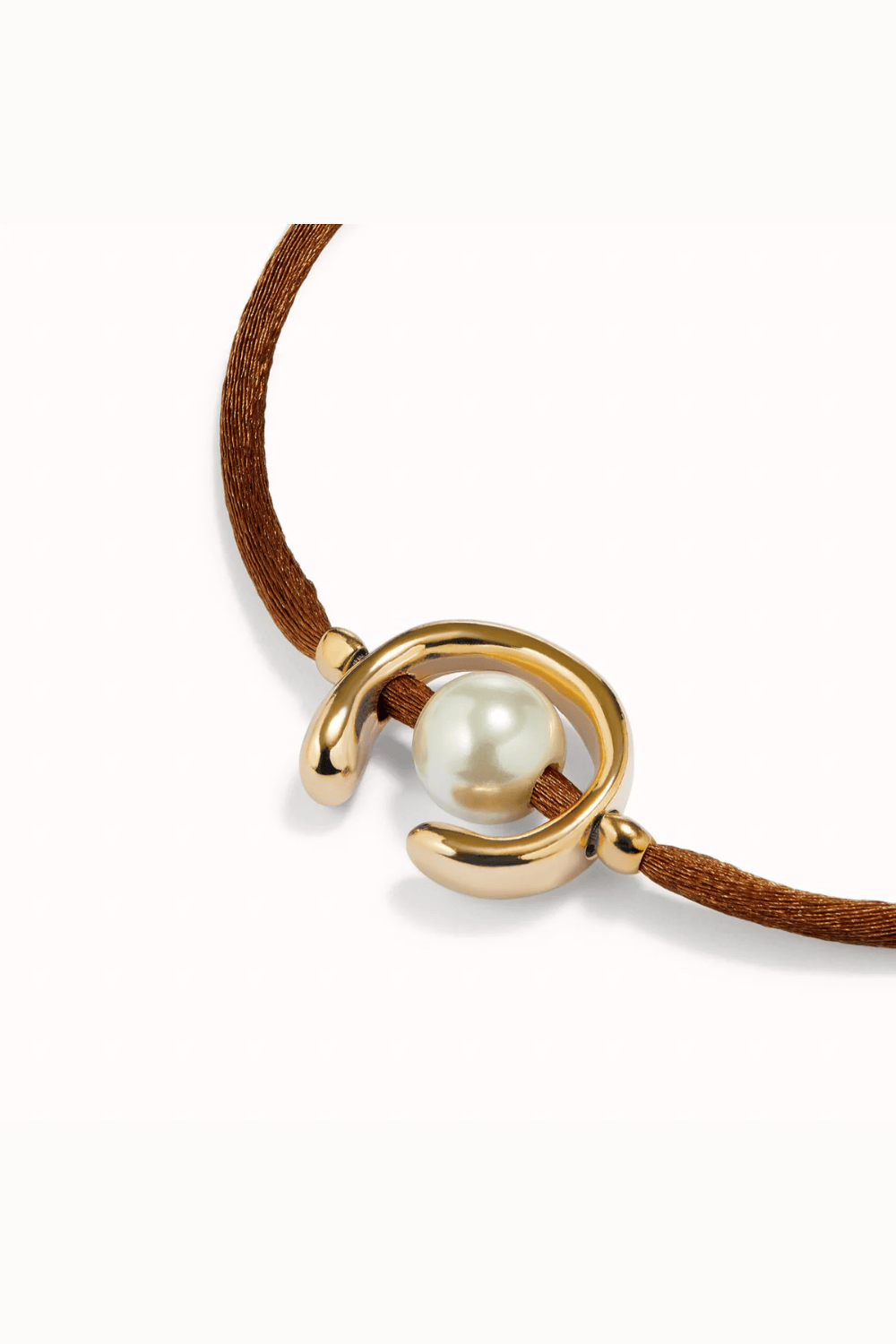 UNOde50 Bracelet 18K gold-plated brown thread bracelet with shell pearl accessory