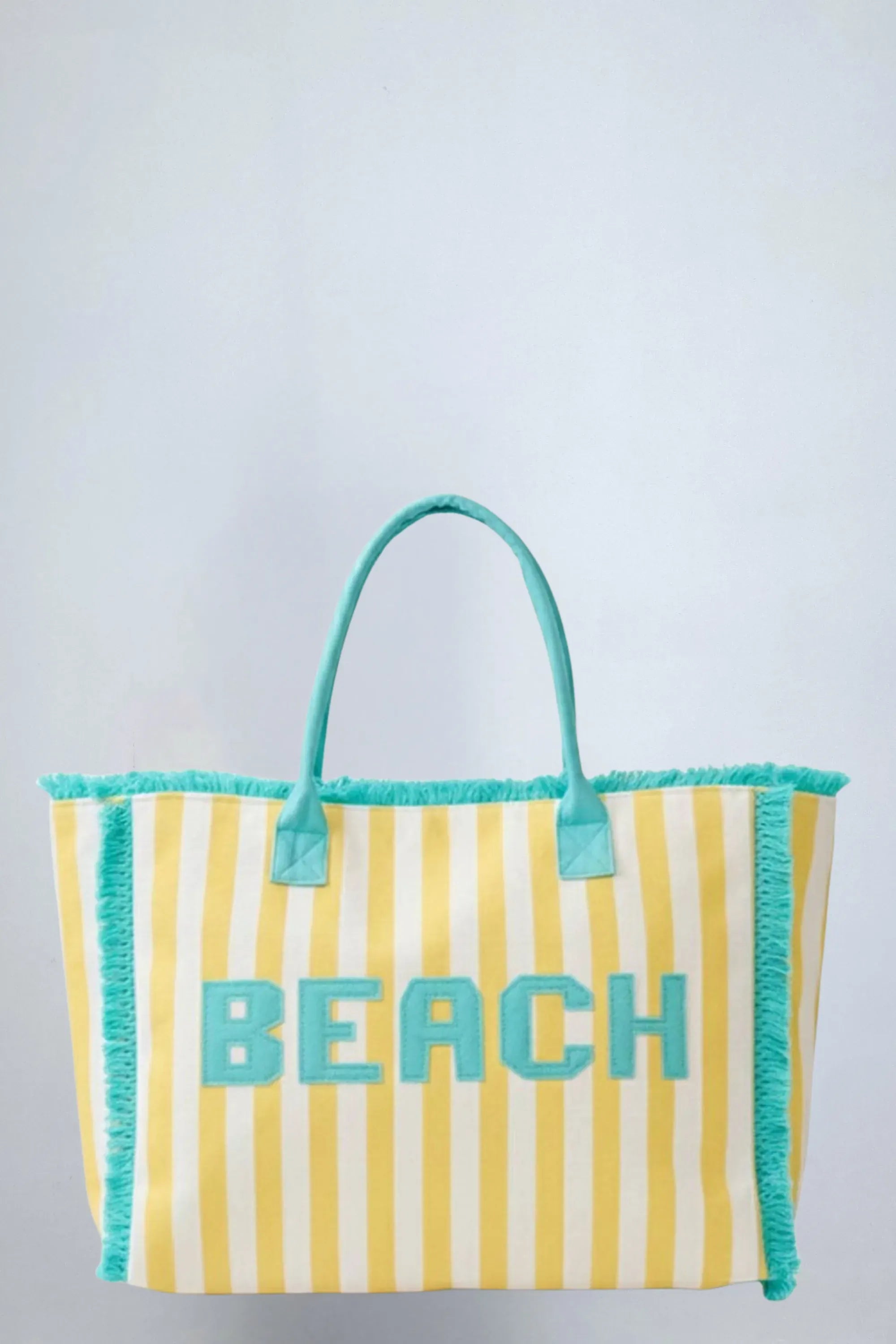 eBoutike Handbag BEACH Letter Embroidery Terry Cloth Frayed Striped Shoulder Tote Bag