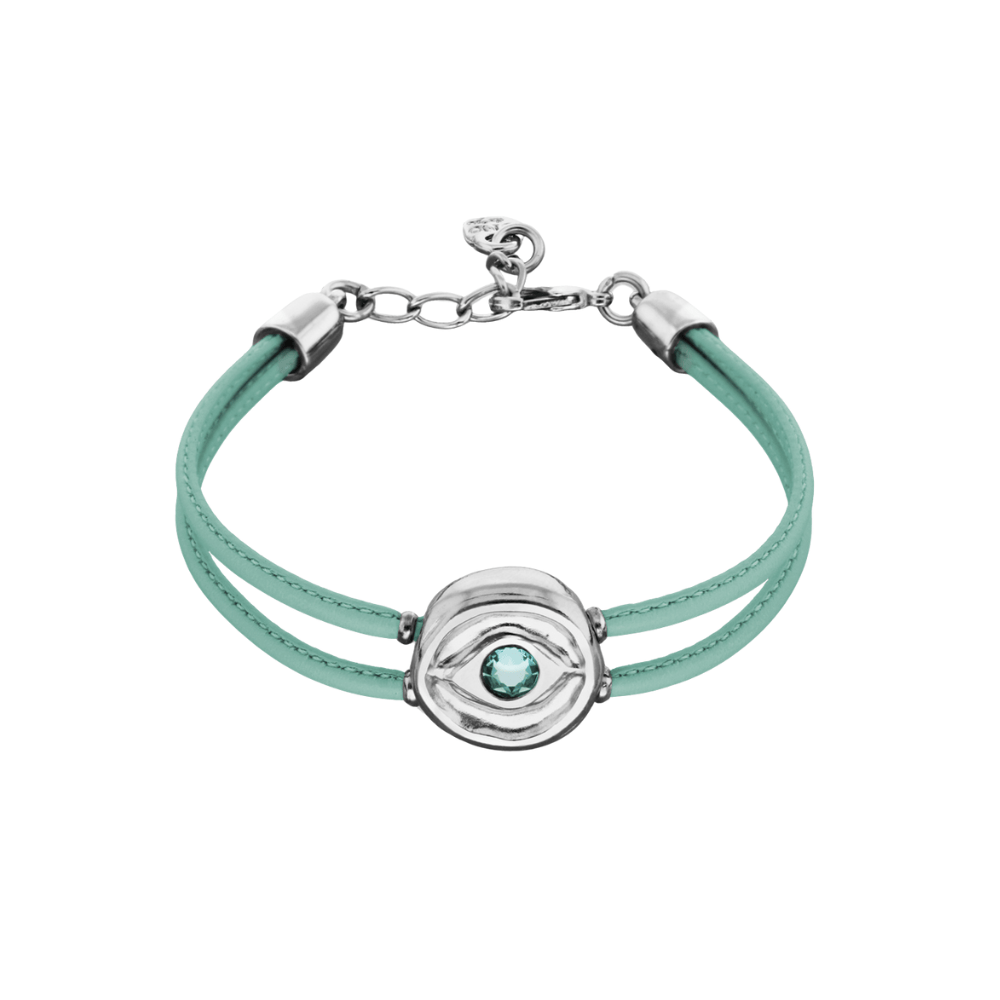 UNOde50 Bracelet Double leather birthstone bracelet with eye