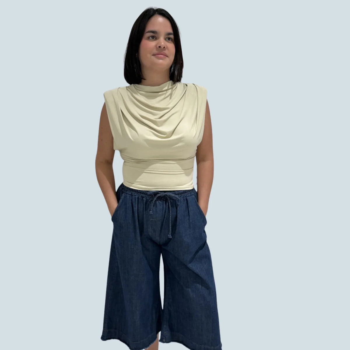 eBoutike Bottom Wide-Leg Denim Jorts Denim