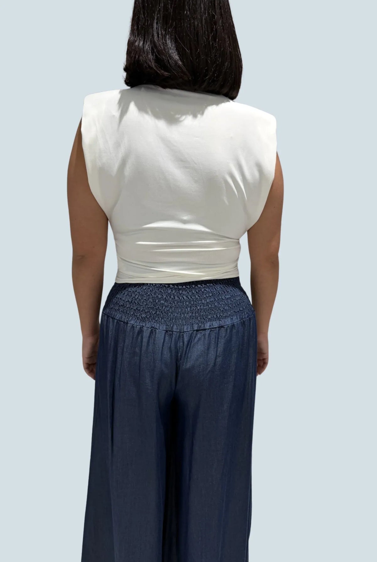 eBoutike Bottom Smocked-Waist Wide-Leg Tencel Pants Denim / One size