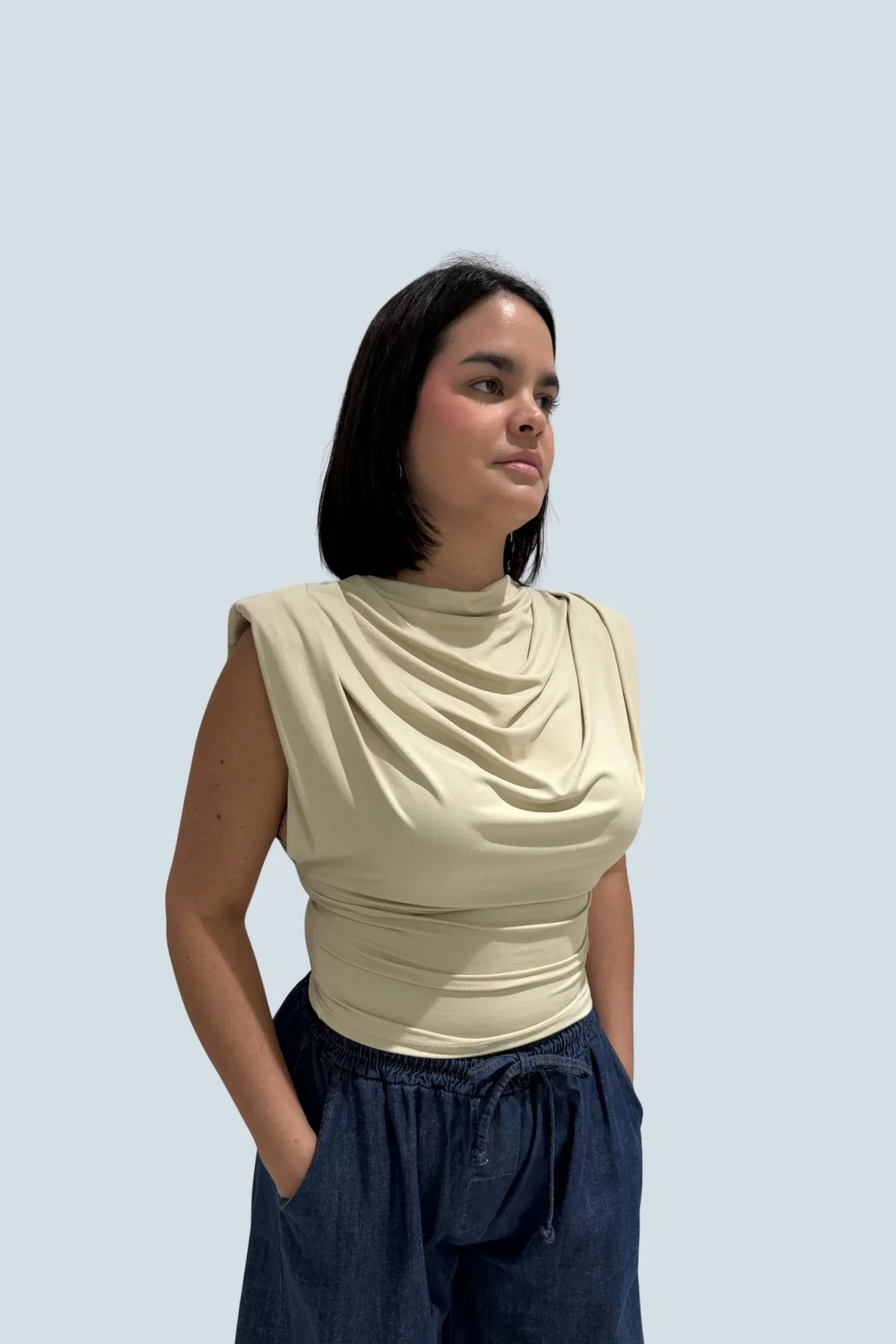 eBoutike Top Draped Cowl-Neck Top