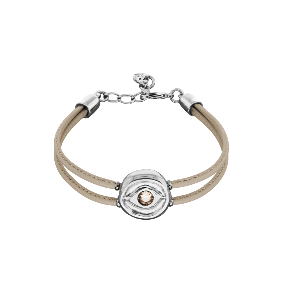 UNOde50 Bracelet Double leather birthstone bracelet with eye