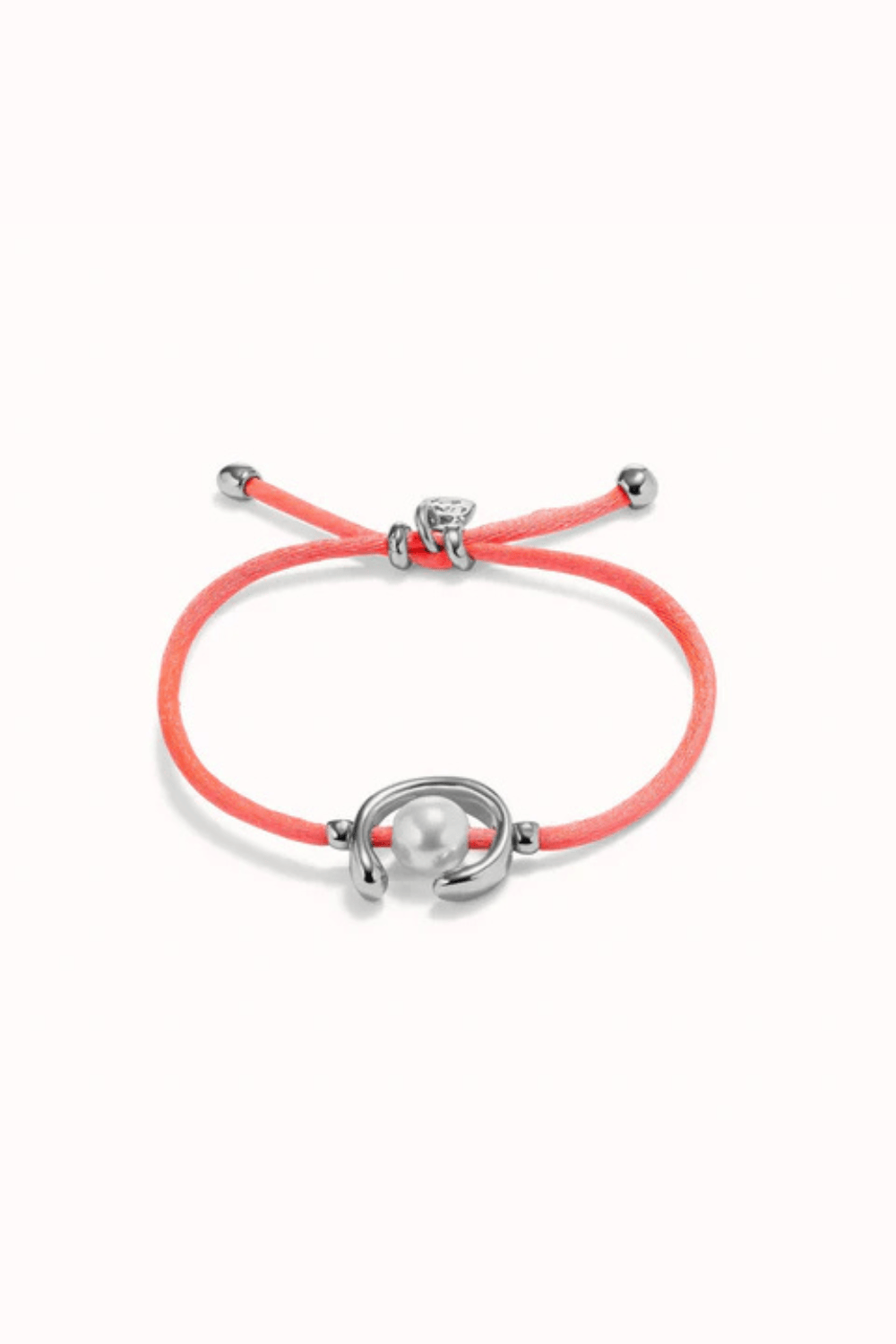 UNOde50 Bracelet Sterling silver-plated fuchsia thread bracelet with shell pearl accessory