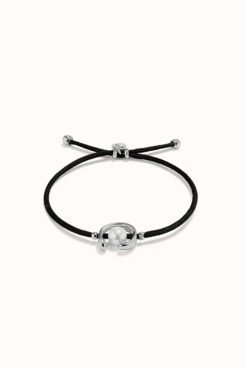 UNOde50 Bracelet Sterling silver-plated black thread bracelet with shell pearl accessory