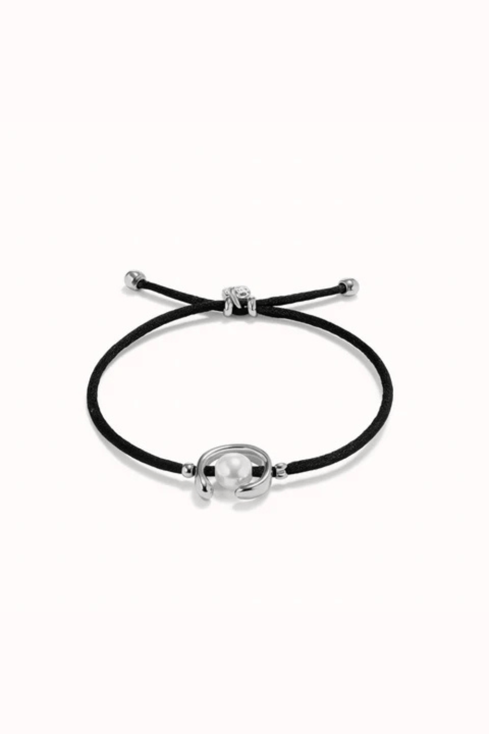 UNOde50 Bracelet Sterling silver-plated black thread bracelet with shell pearl accessory