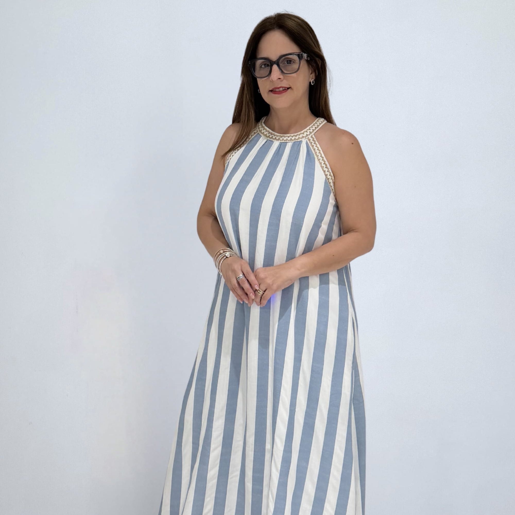 eBoutike Dress Halter Neck Stripe Maxi Dress