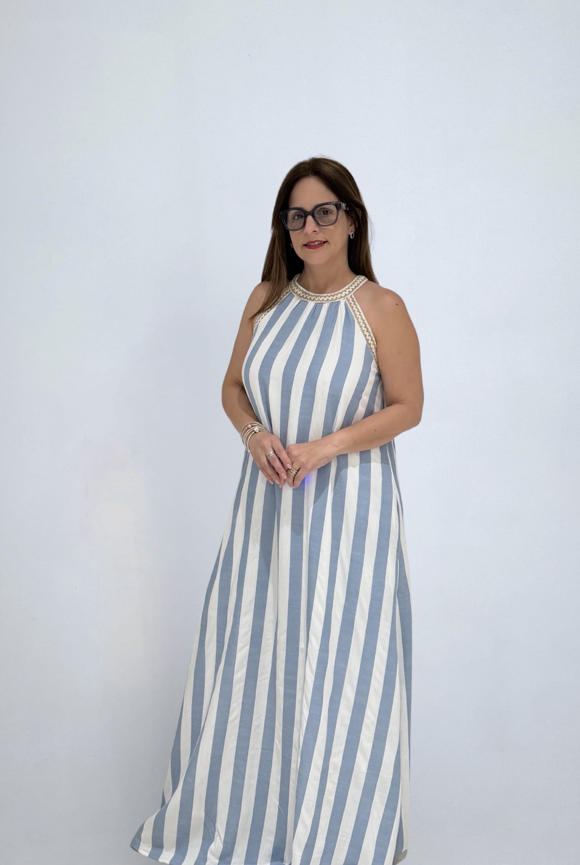 eBoutike Dress Halter Neck Stripe Maxi Dress