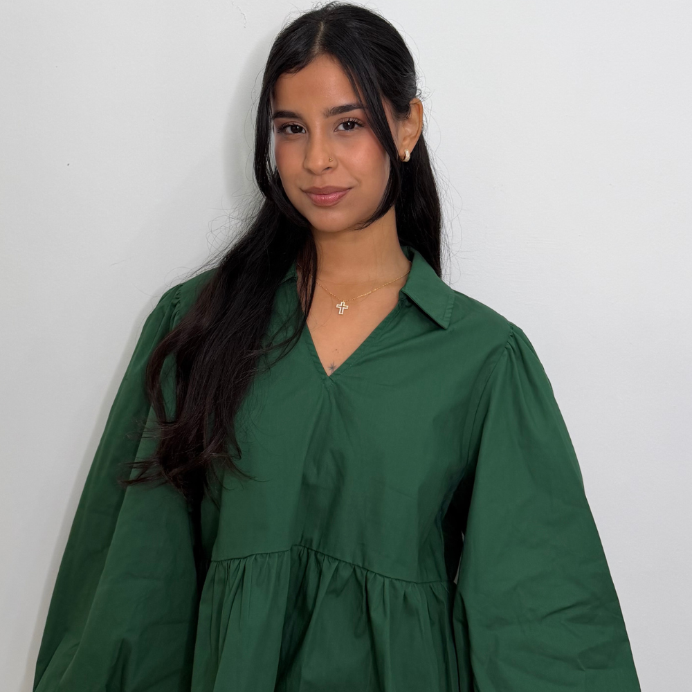 3/4 balloon sleeves peplum top with collared neckline