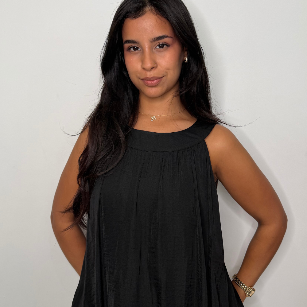 Wide Round Neck Billowy Sleeveless Top