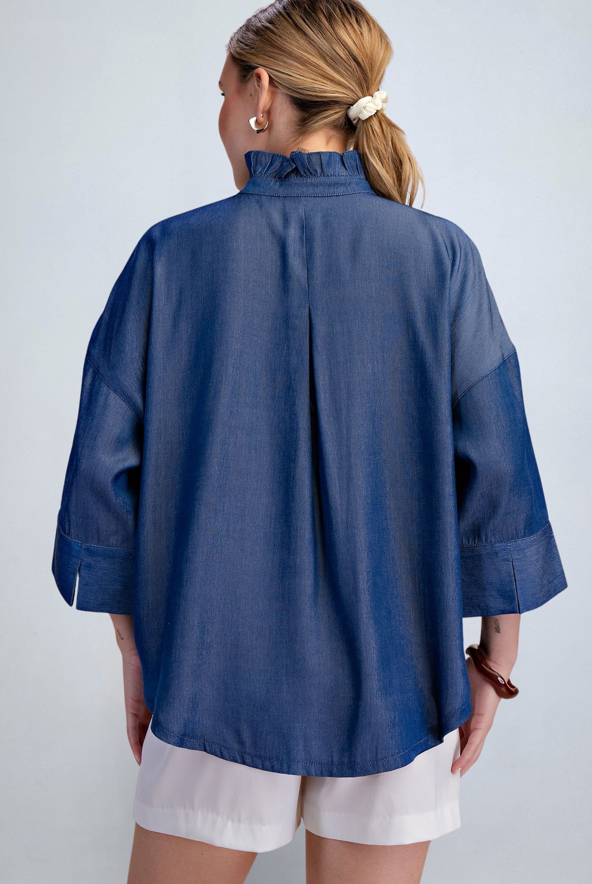 eBoutike Top Ruffle V-Neck Wide Short Sleeve Top