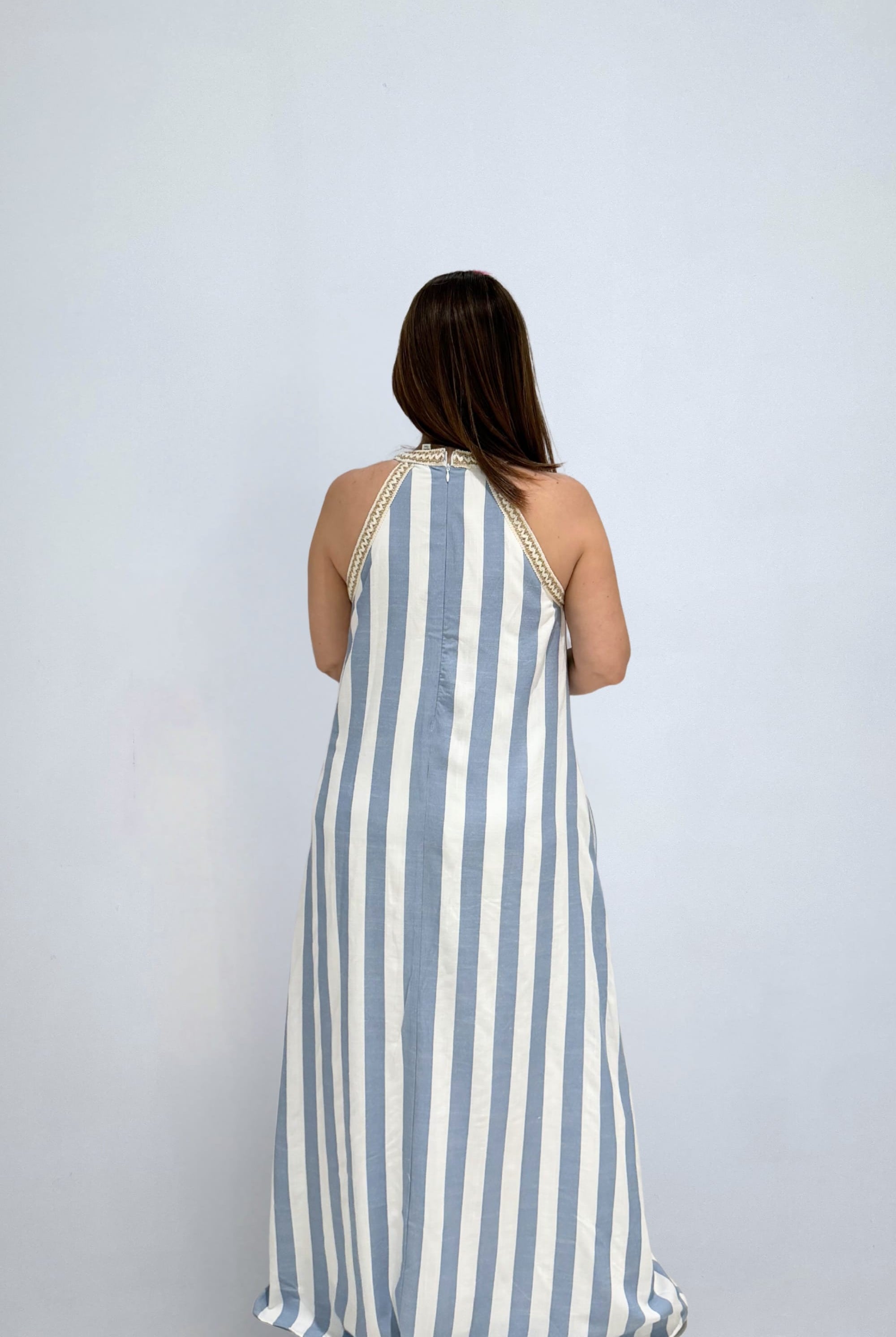 eBoutike Dress Halter Neck Stripe Maxi Dress