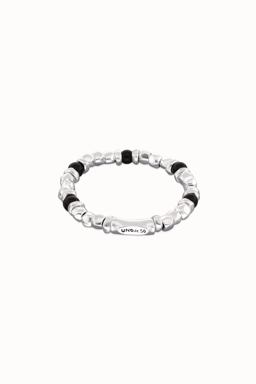 UNOde50 Bracelet Beaded bracelet with silver and black Murano glass beads