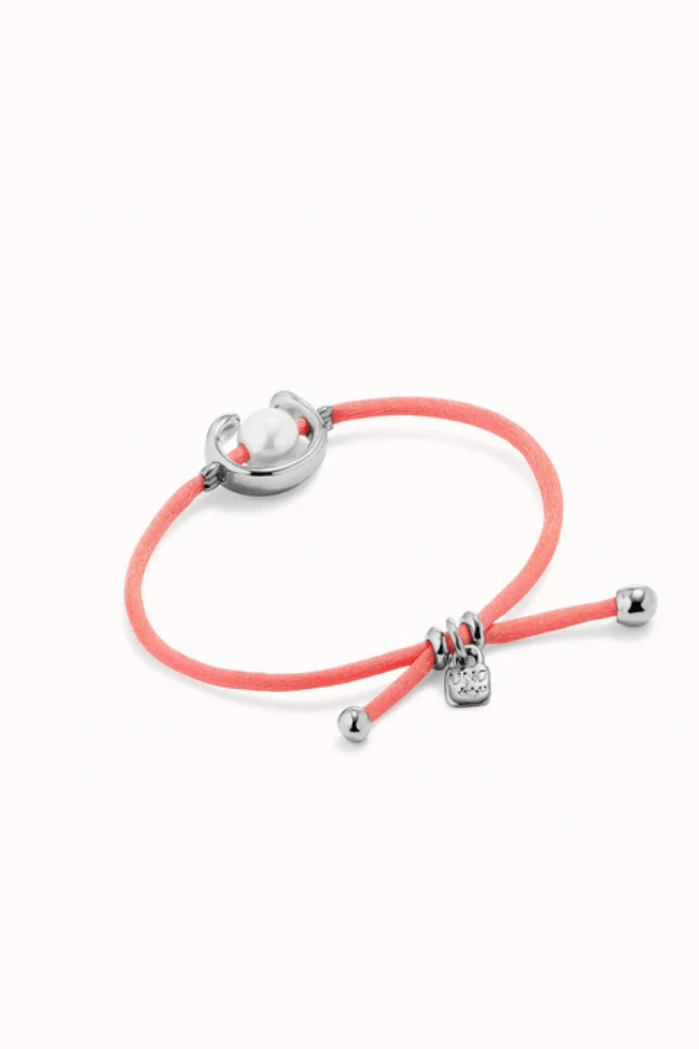UNOde50 Bracelet Sterling silver-plated fuchsia thread bracelet with shell pearl accessory
