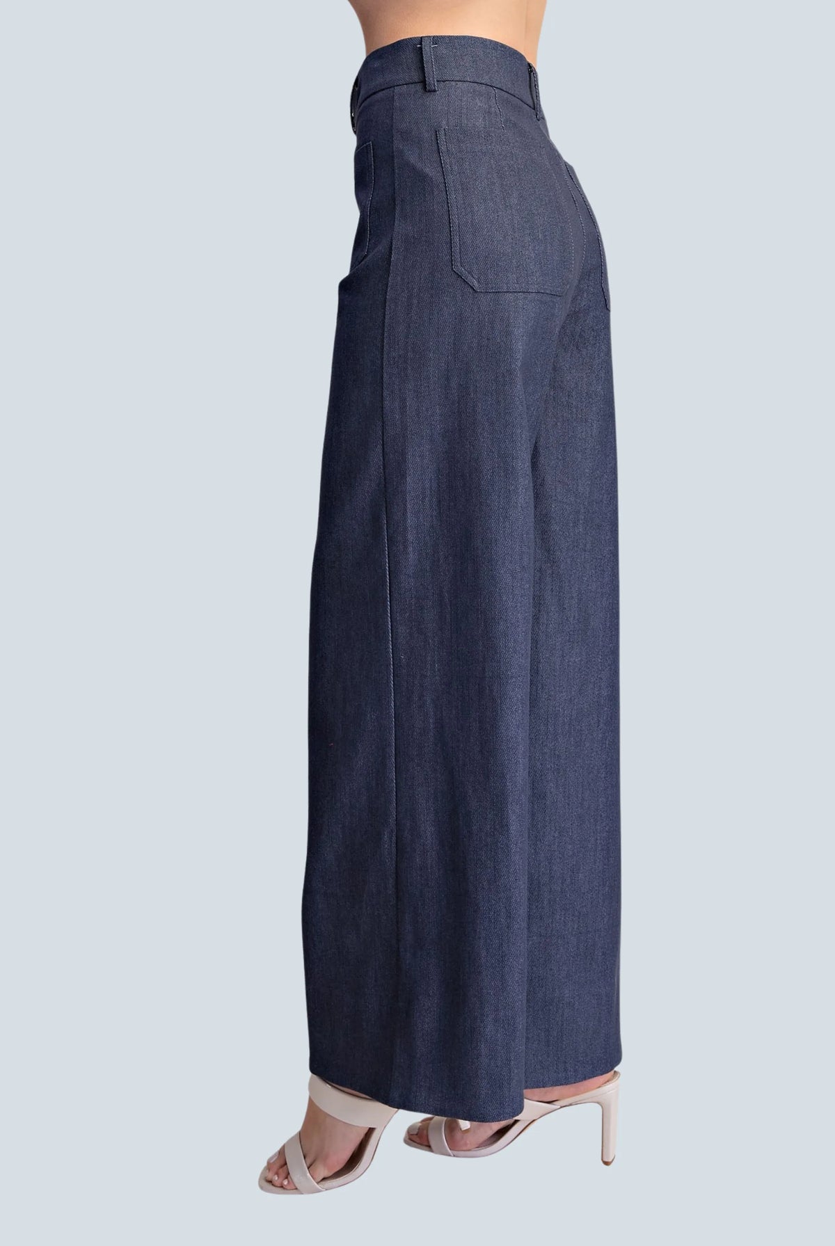 eBoutike Bottom Stretchy Jeans High Rise Front Pocket Wide Leg