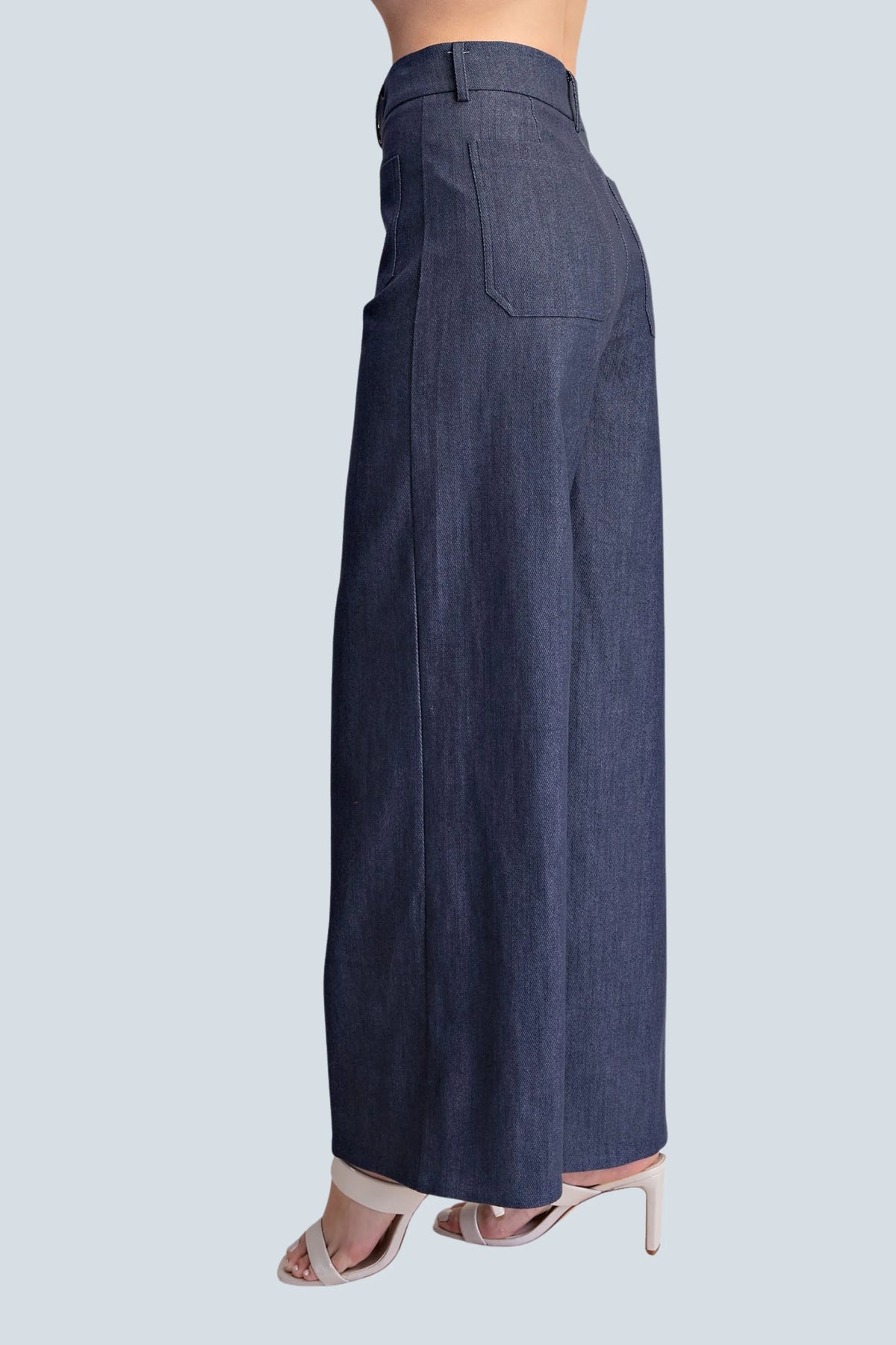 eBoutike Bottom Stretchy Jeans High Rise Front Pocket Wide Leg