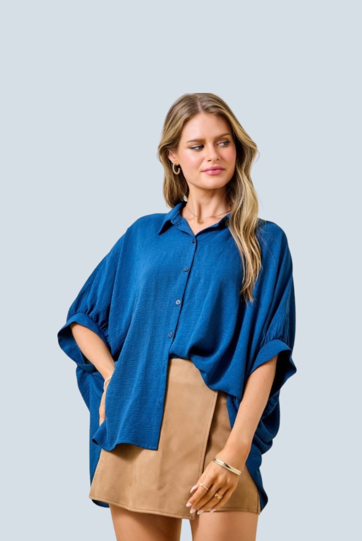 eBoutike Top Textured Air Flow Oversized Button Down Shirt
