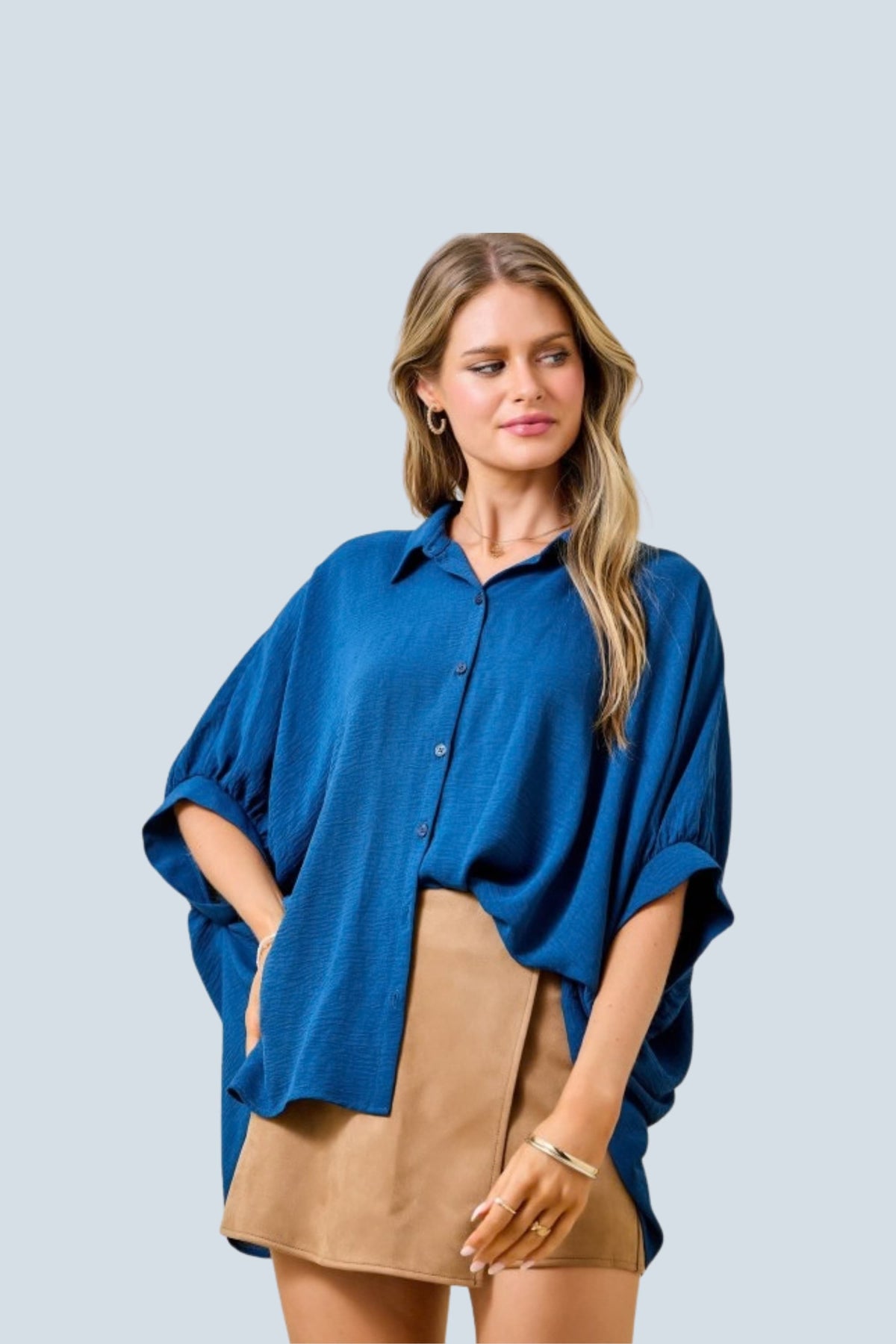 eBoutike Top Textured Air Flow Oversized Button Down Shirt