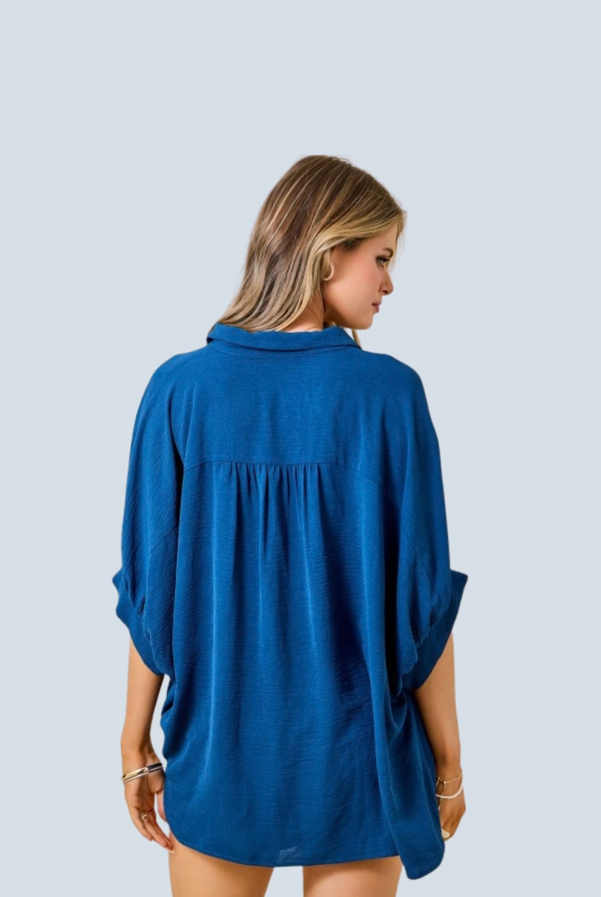 eBoutike Top Textured Air Flow Oversized Button Down Shirt