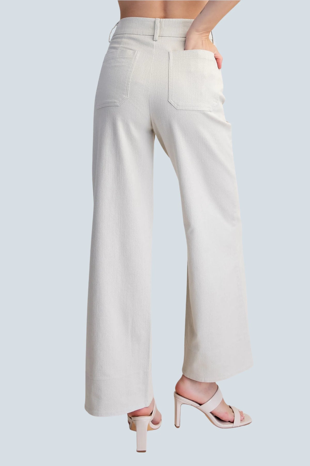 eBoutike Bottom Stretchy Jeans High Rise Front Pocket Wide Leg
