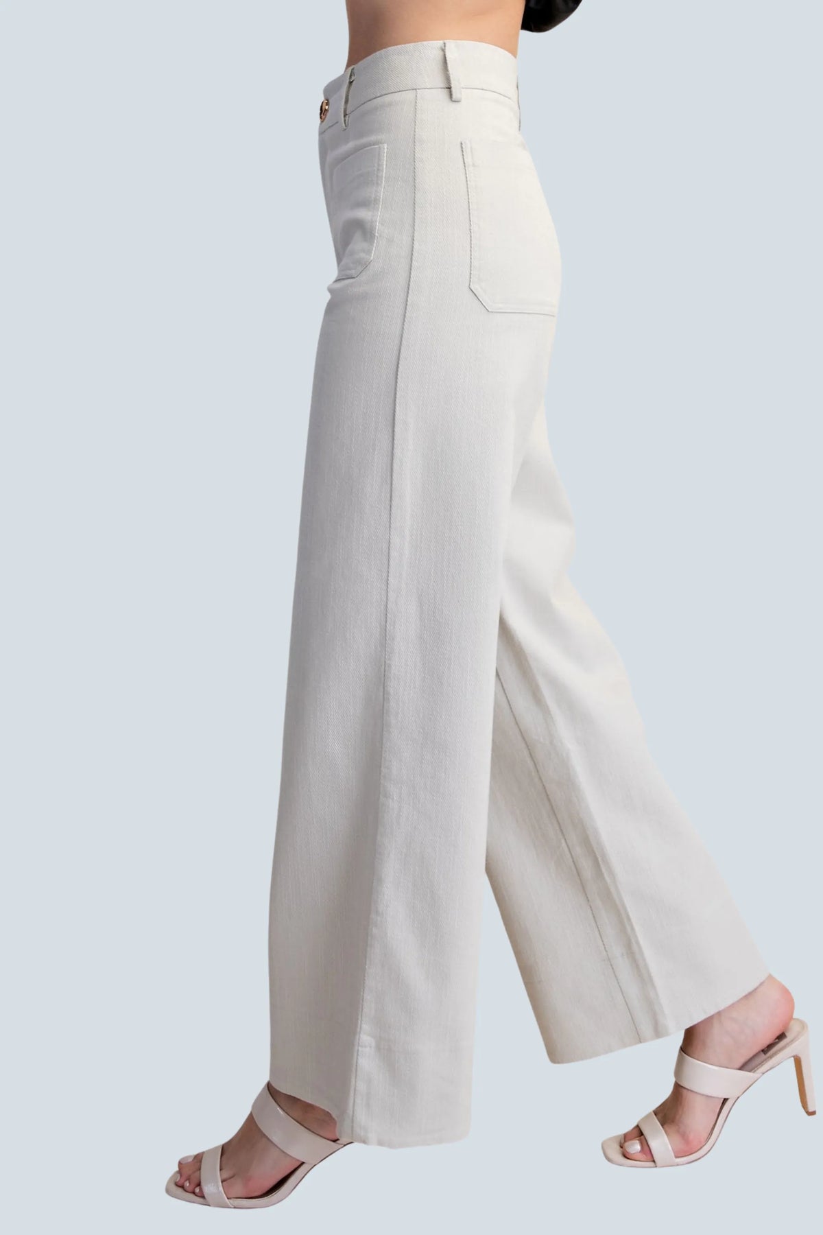eBoutike Bottom Stretchy Jeans High Rise Front Pocket Wide Leg