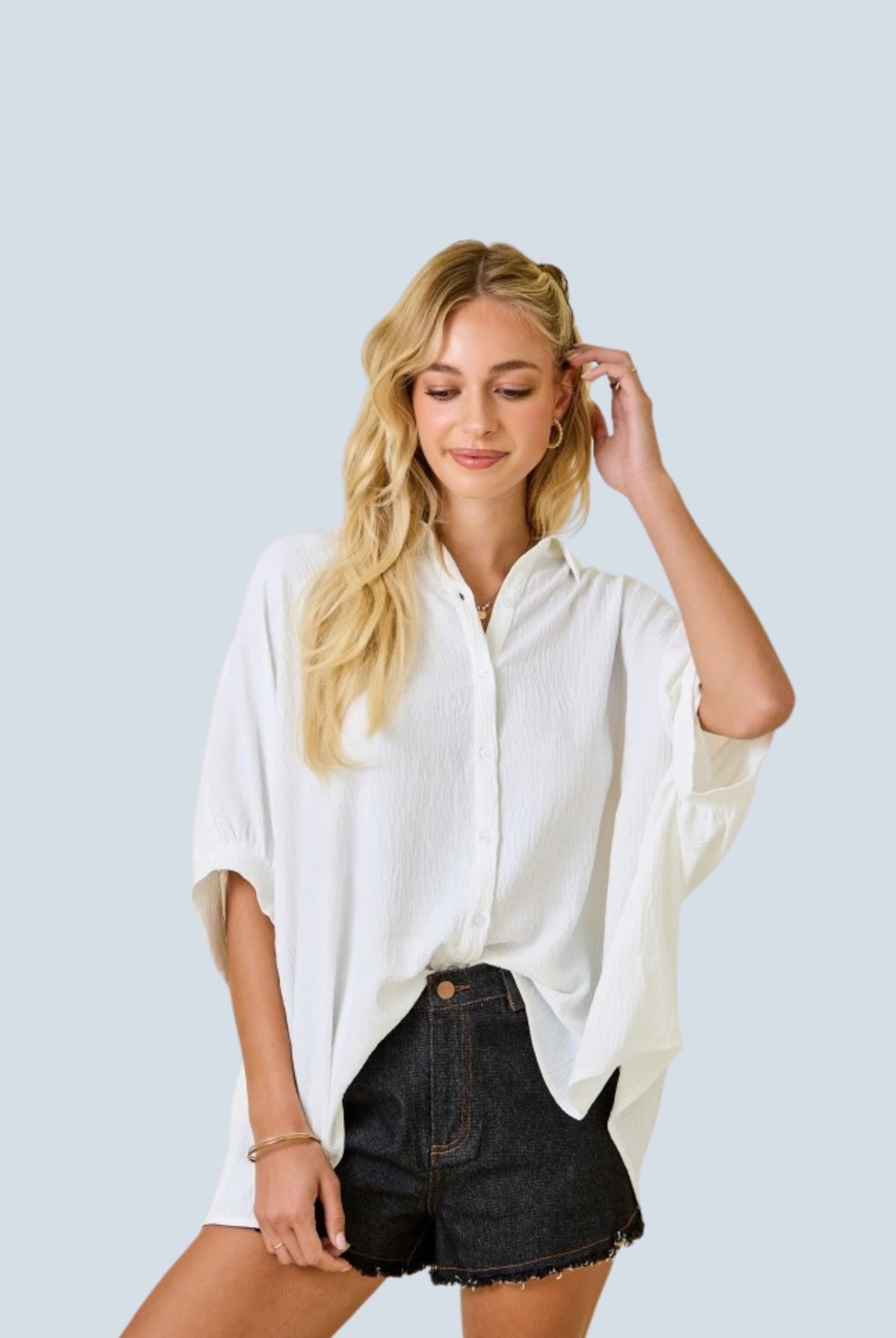 eBoutike Top Textured Air Flow Oversized Button Down Shirt