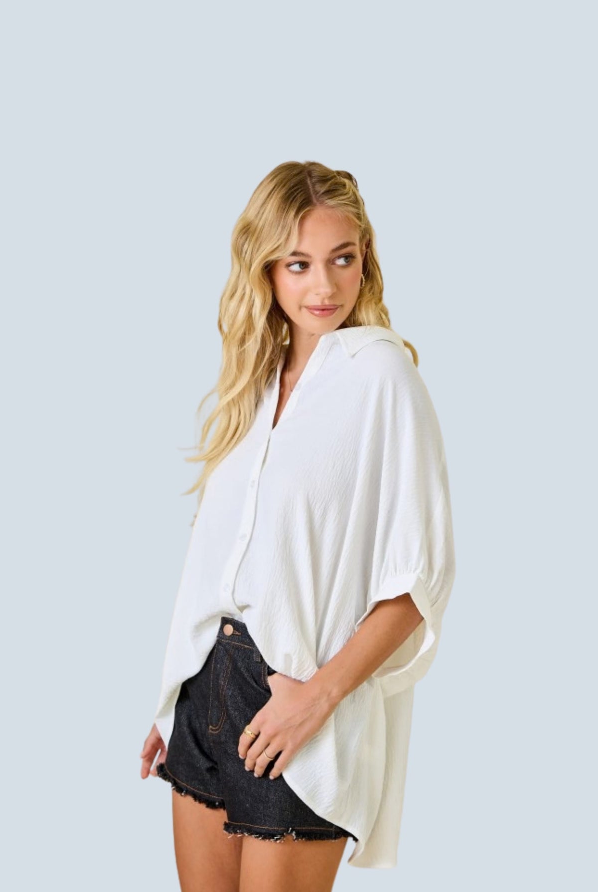 eBoutike Top Textured Air Flow Oversized Button Down Shirt