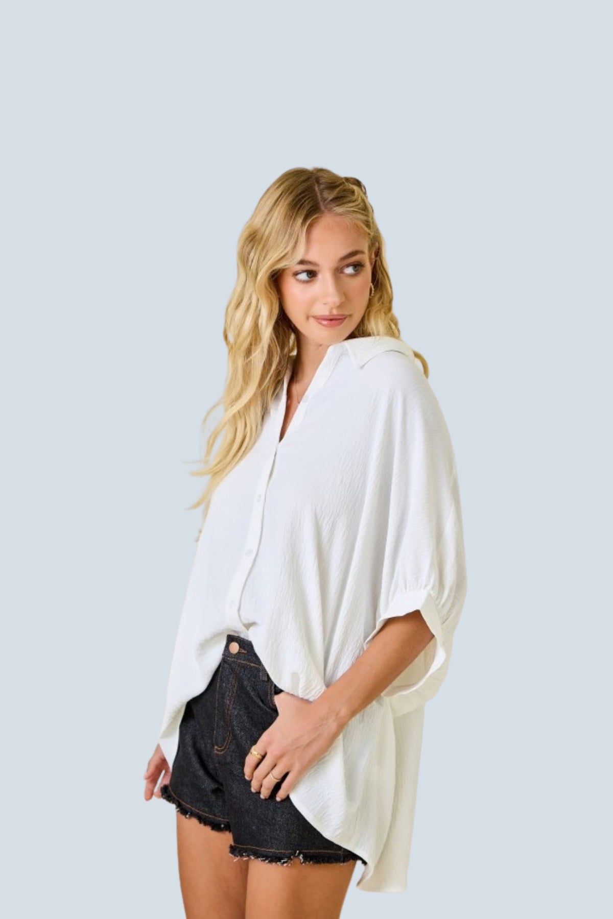 eBoutike Top Textured Air Flow Oversized Button Down Shirt