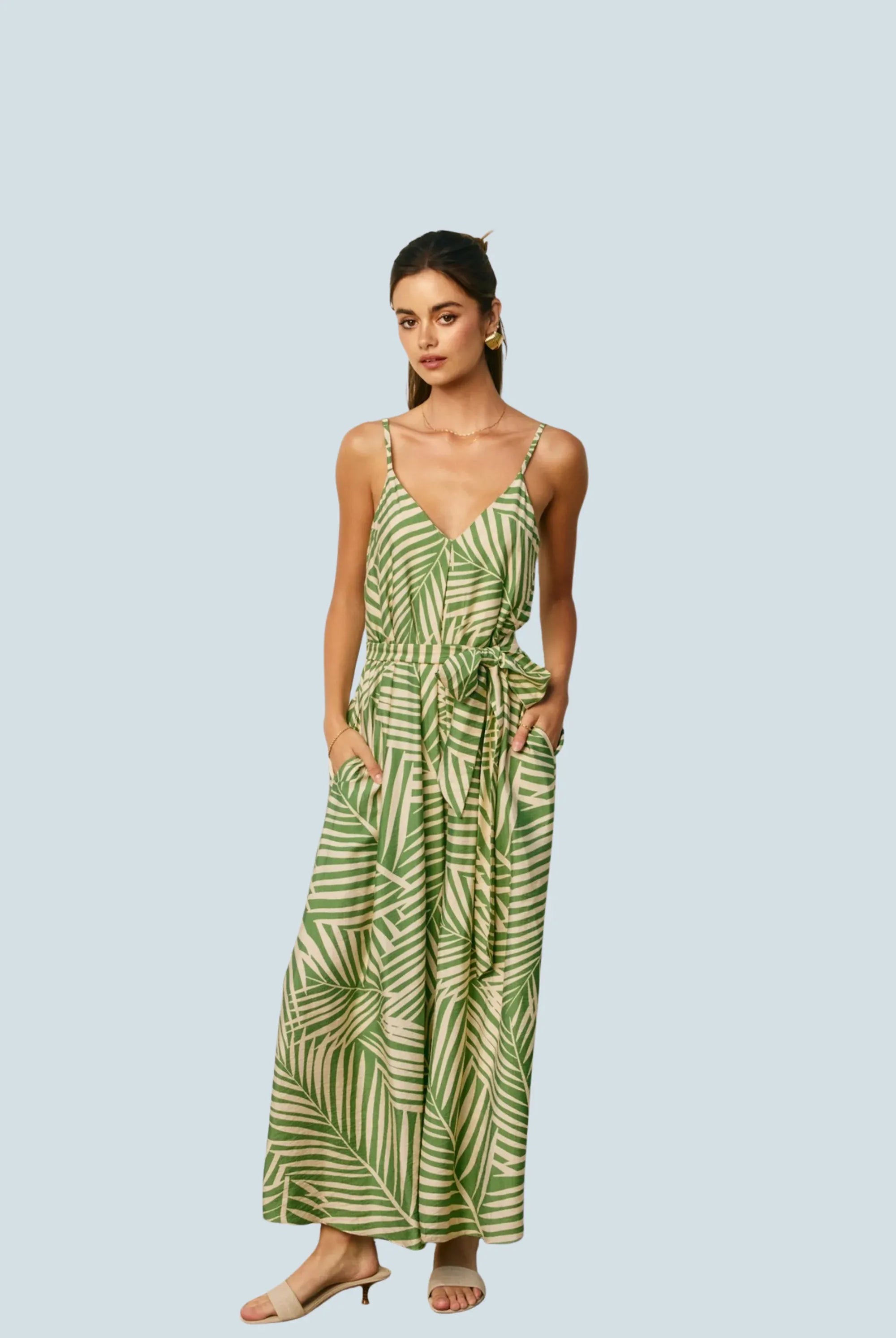 eBoutike Maxi Dress Tropical Leaf Extra Flared Maxi Dress