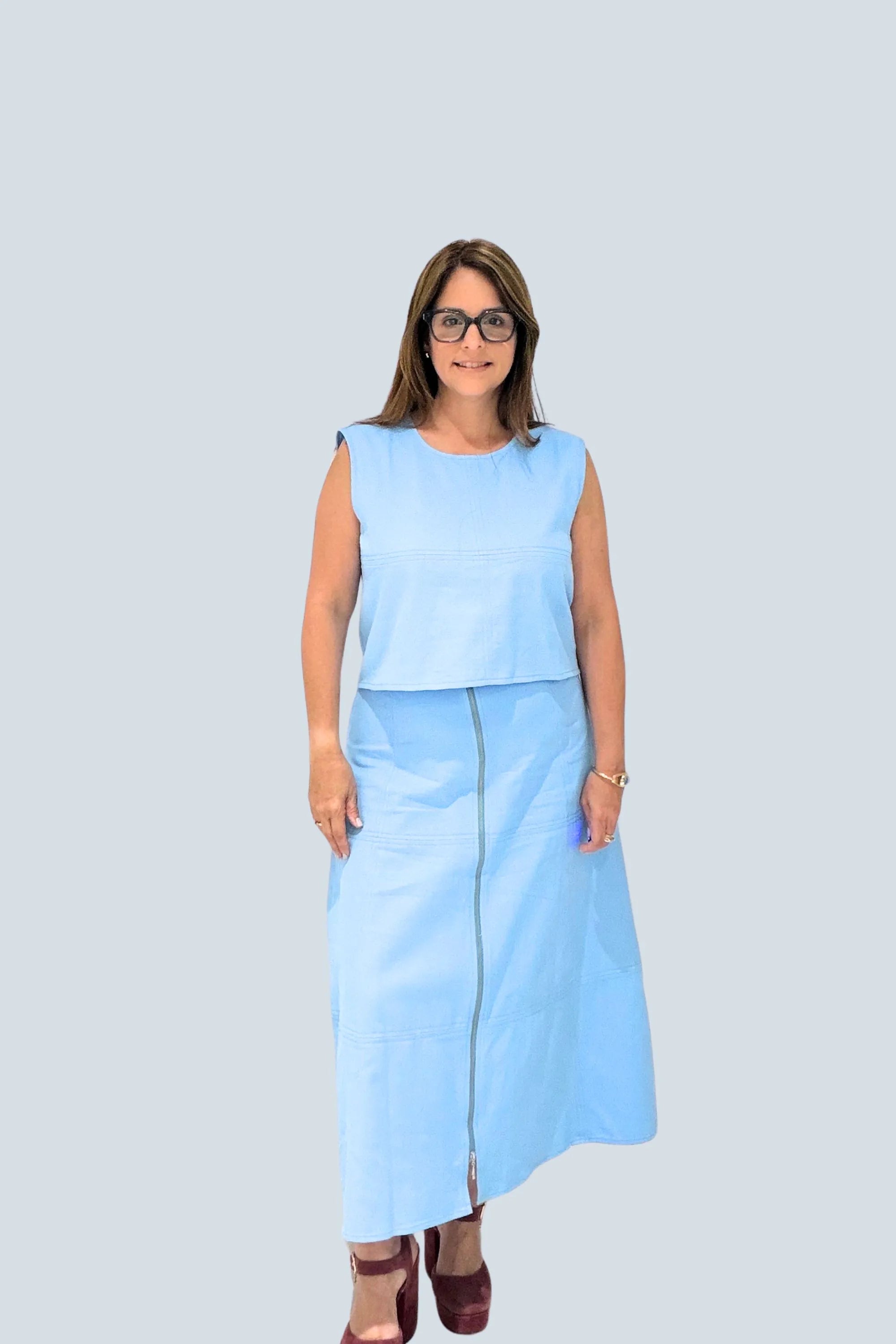 eBoutike Bottom Denim Crop Top with Midi Skirt Set