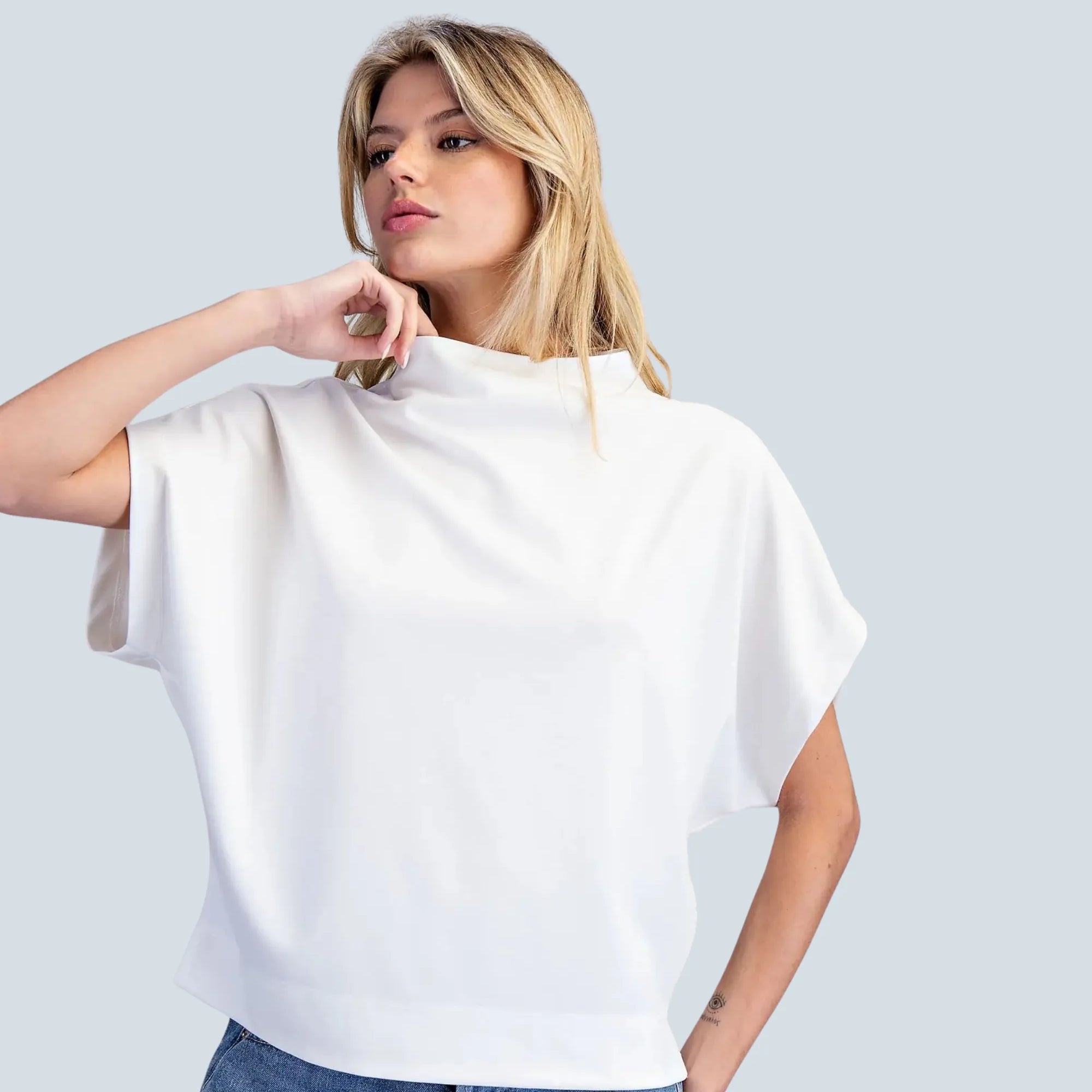 Solid Mock Neck Short Sleeve Top