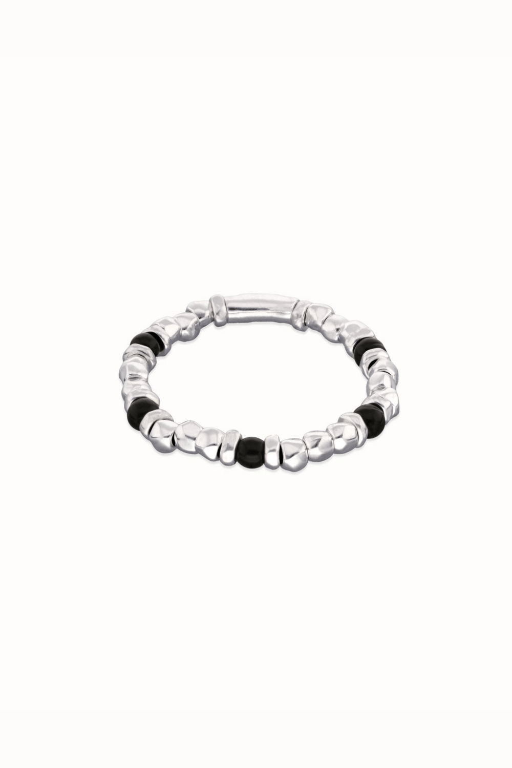 UNOde50 Bracelet Beaded bracelet with silver and black Murano glass beads
