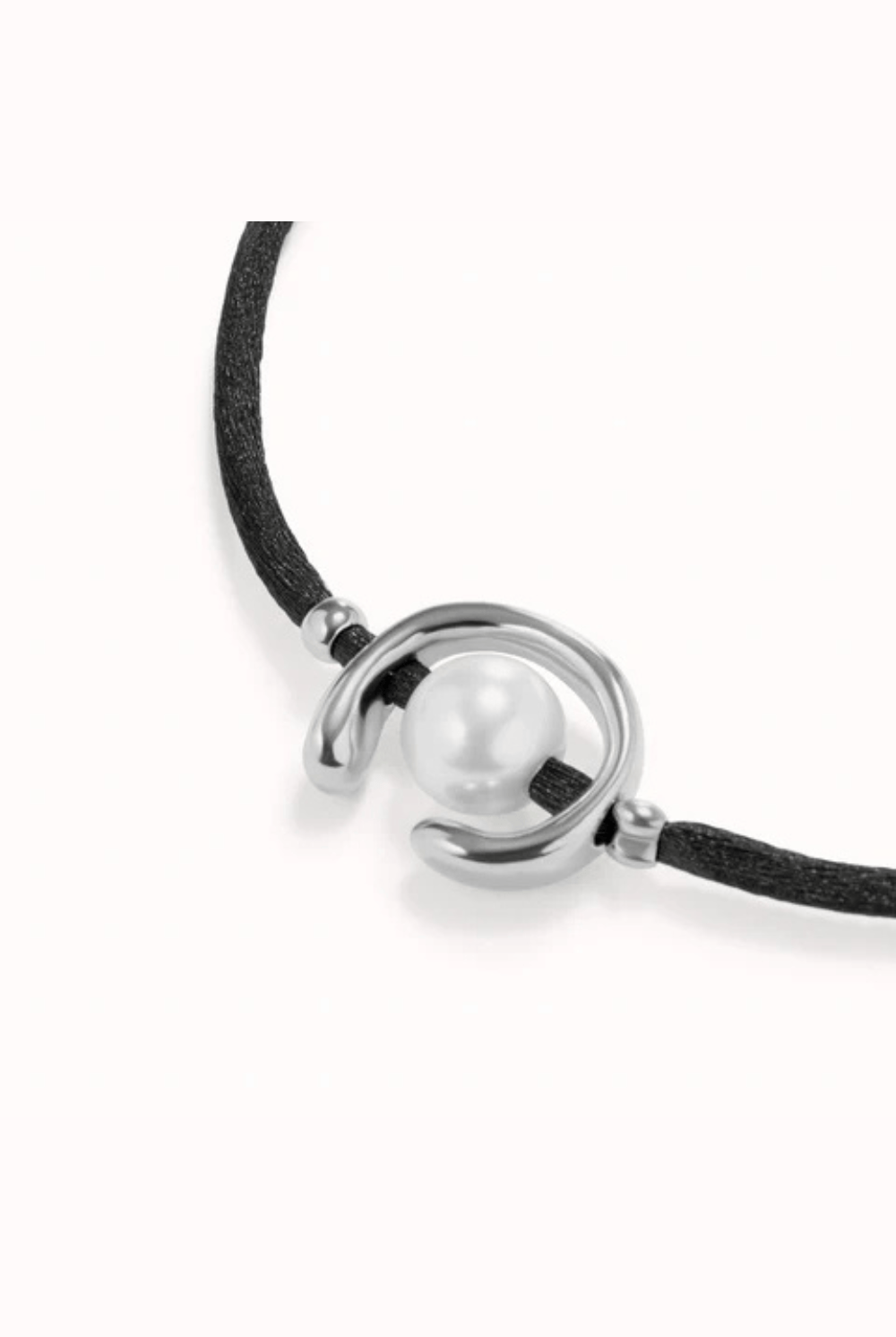 UNOde50 Bracelet Sterling silver-plated black thread bracelet with shell pearl accessory