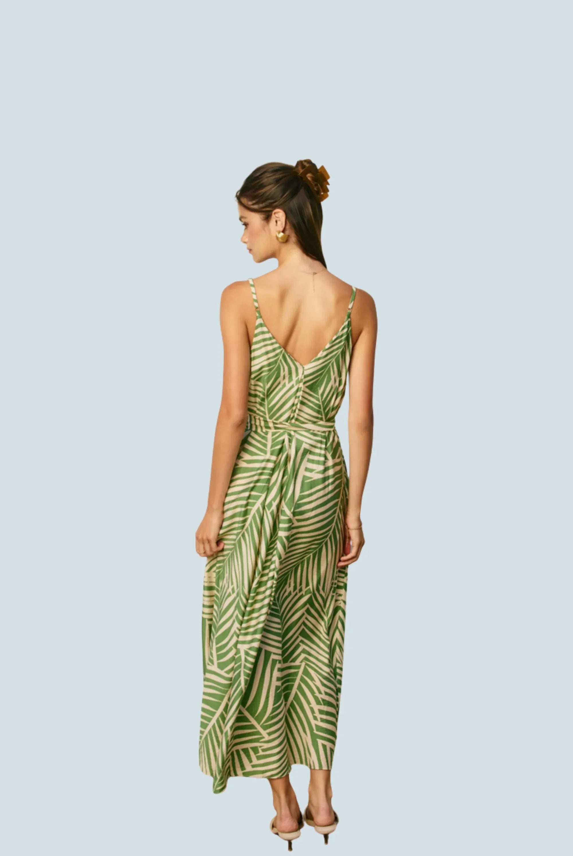 eBoutike Maxi Dress Tropical Leaf Extra Flared Maxi Dress