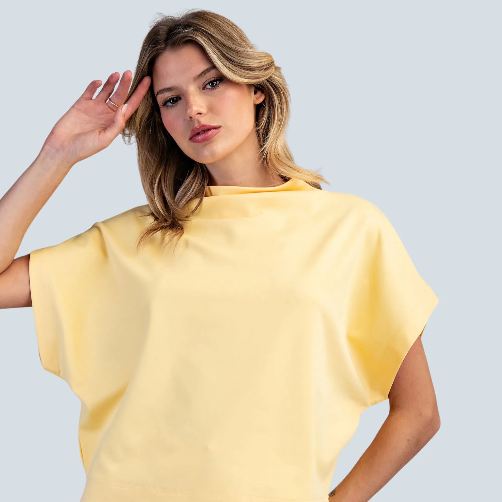 Solid Mock Neck Short Sleeve Top