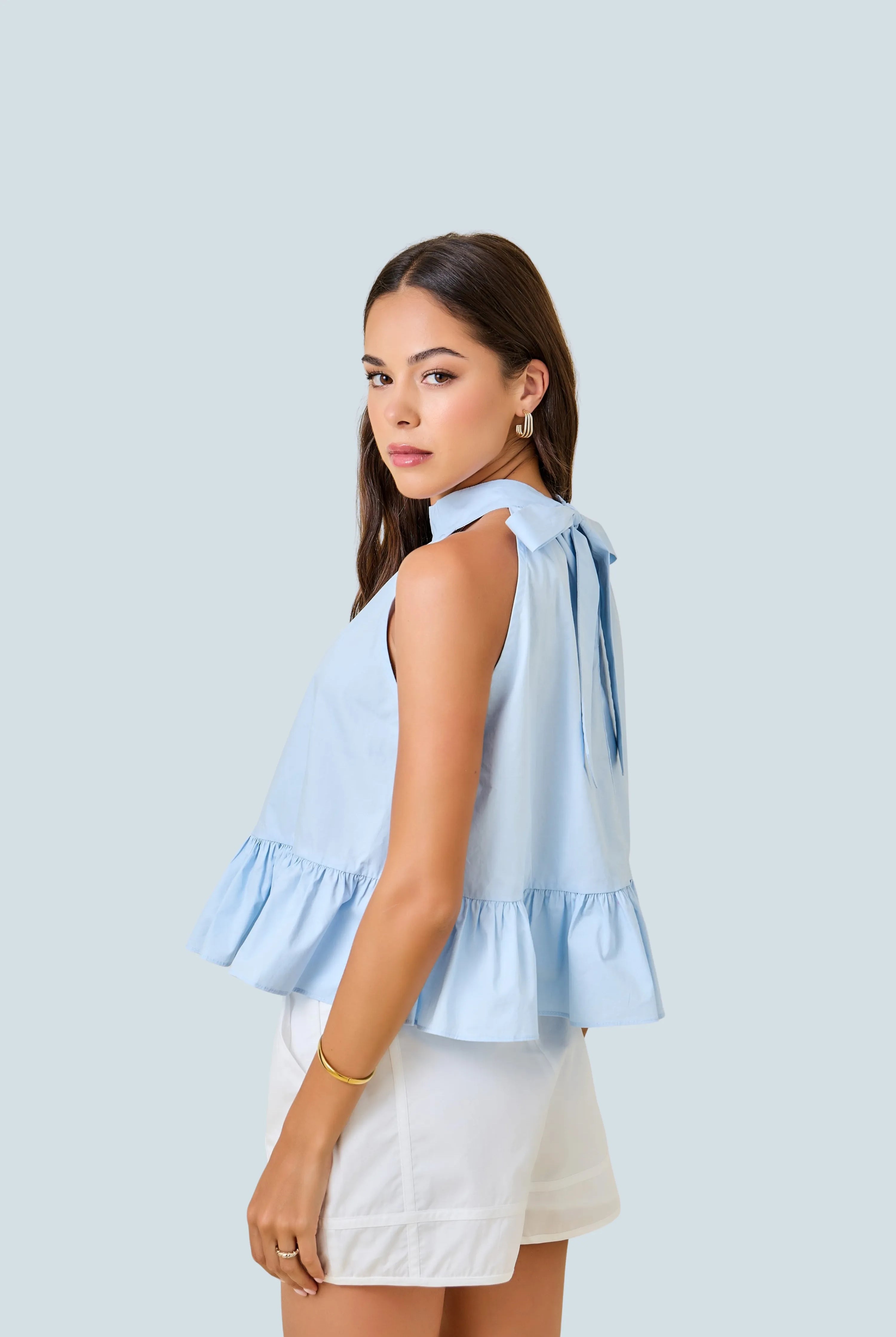 eBoutike Top Halter Neck Gathered Peplum Top