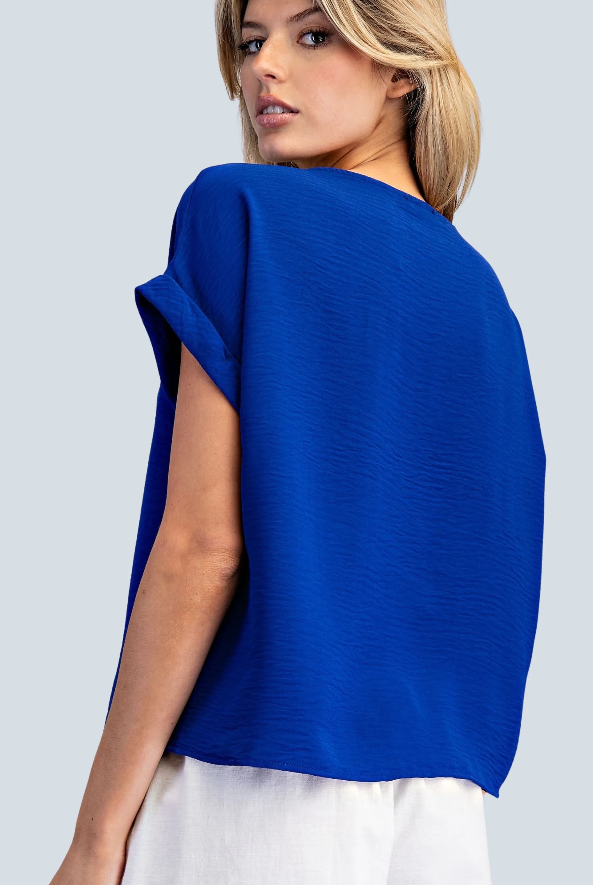 eBoutike Top Solid Round Neck Short Sleeve Top