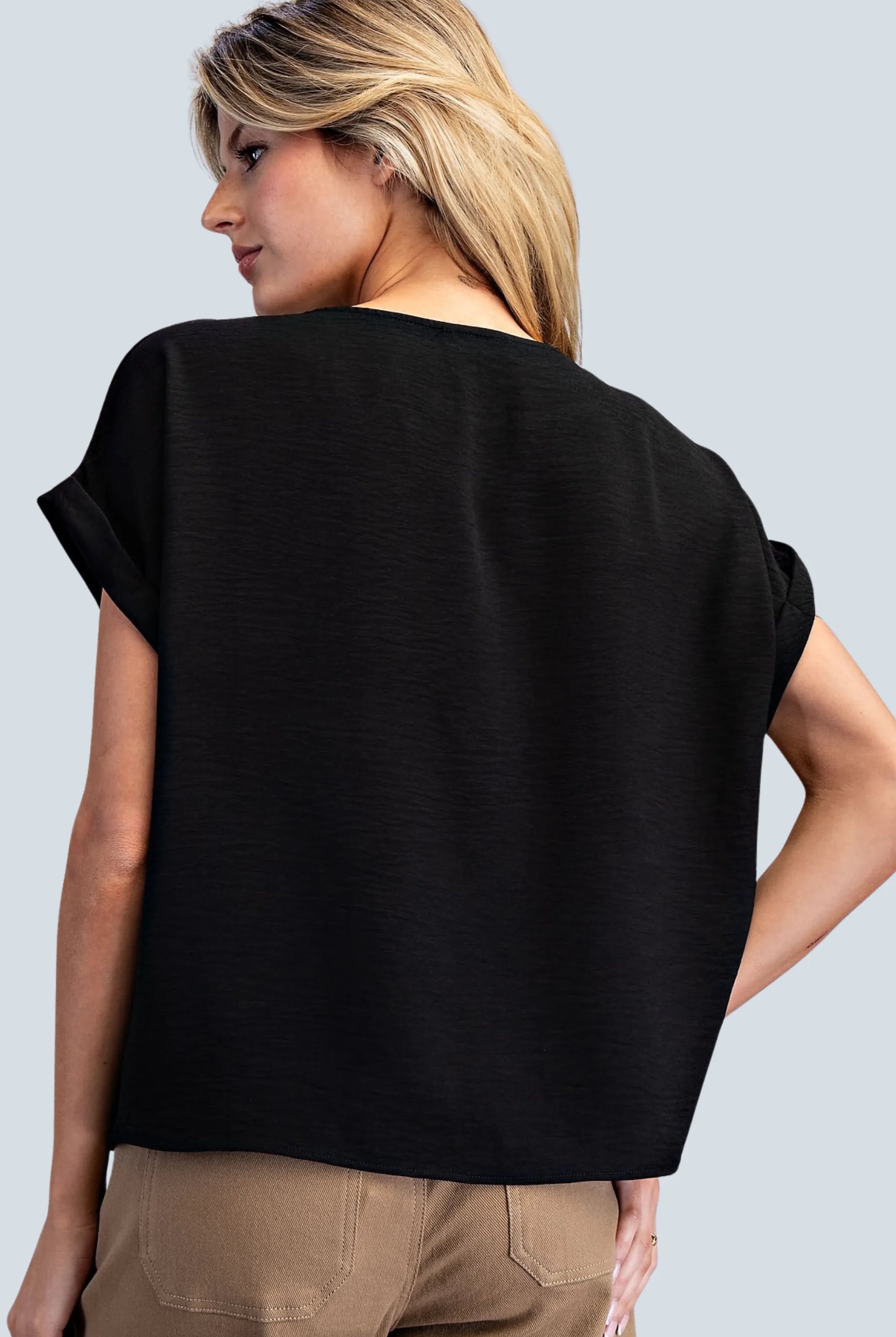 eBoutike Top Solid Round Neck Short Sleeve Top