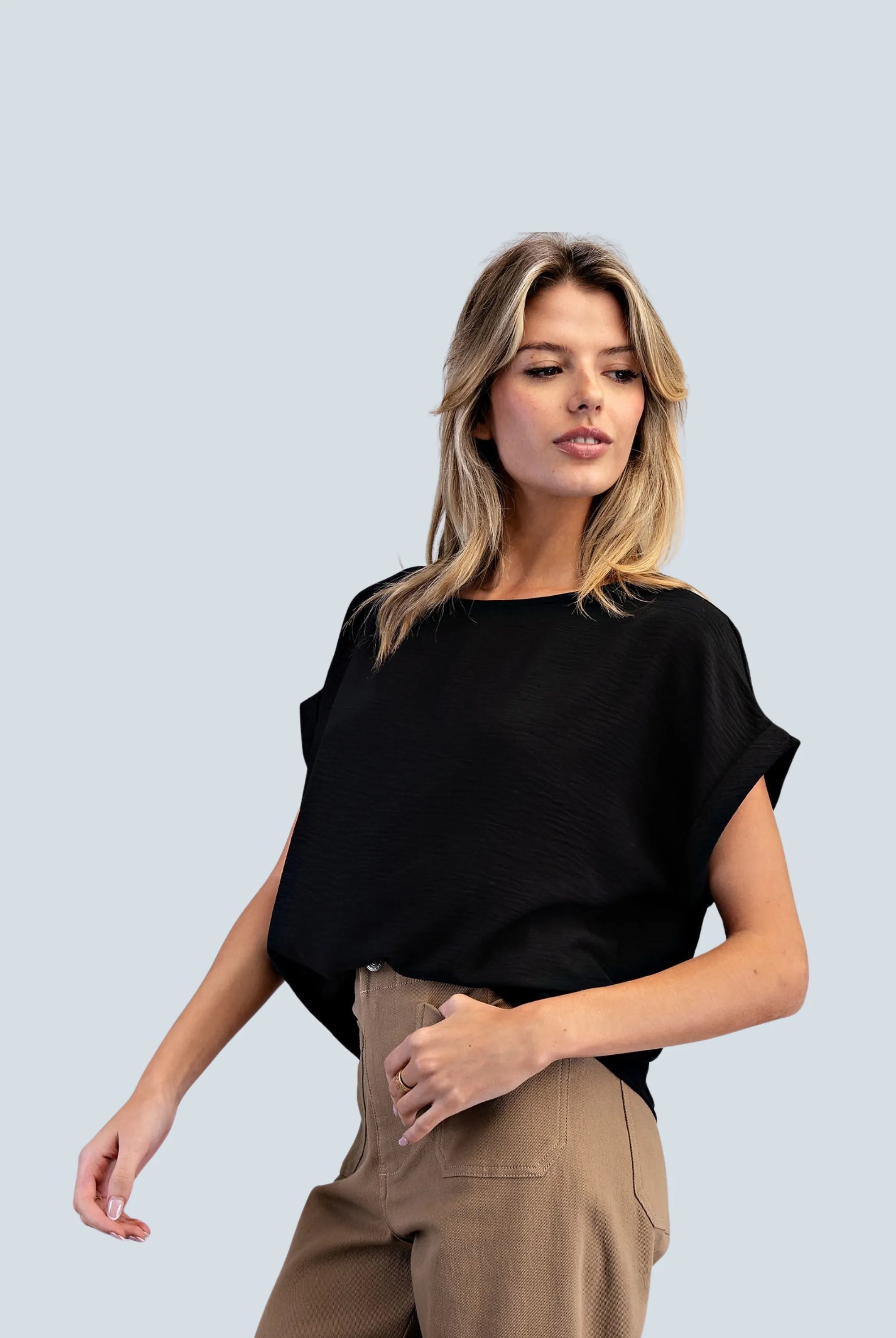 eBoutike Top Solid Round Neck Short Sleeve Top