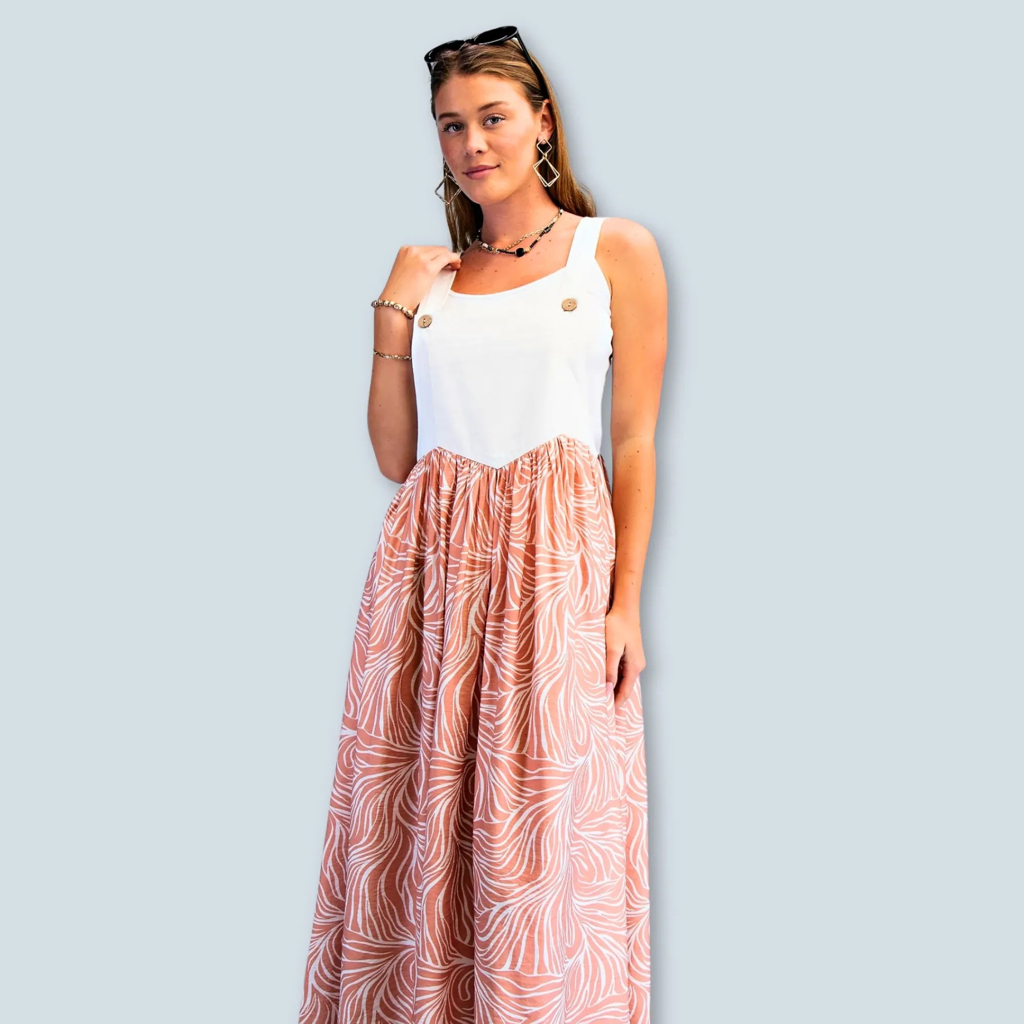 eBoutike Dress Marble Print Mix Overall Dress