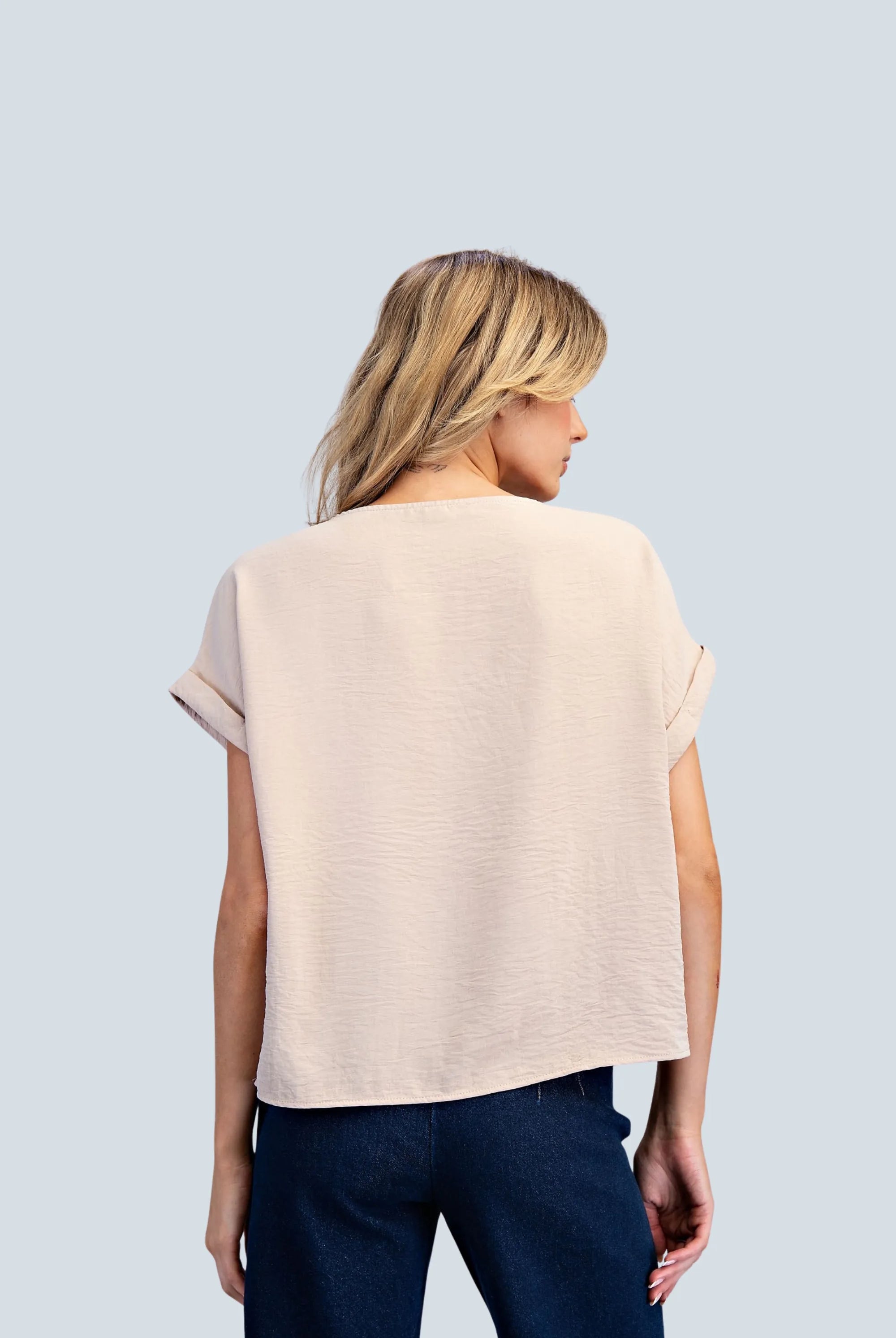eBoutike Top Solid Round Neck Short Sleeve Top