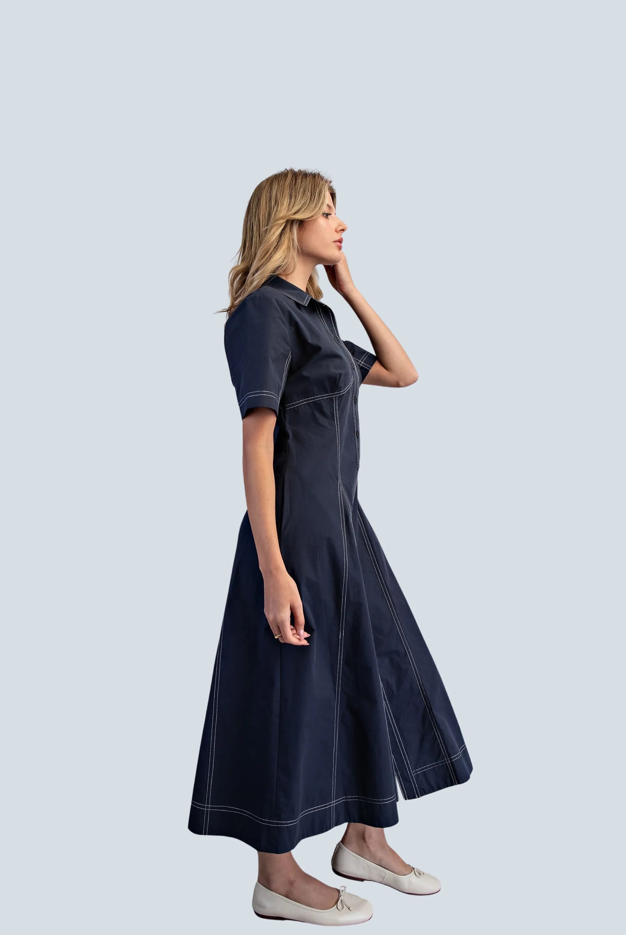eBoutike Dress Collared Button Down Maxi Dress